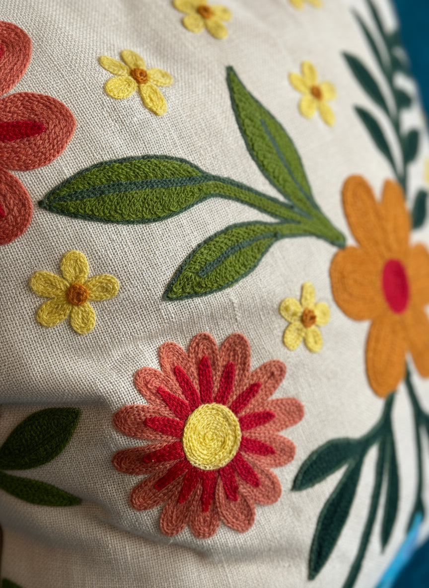 Floral Extravaganza Cotton Cushion Cover - 16x16"