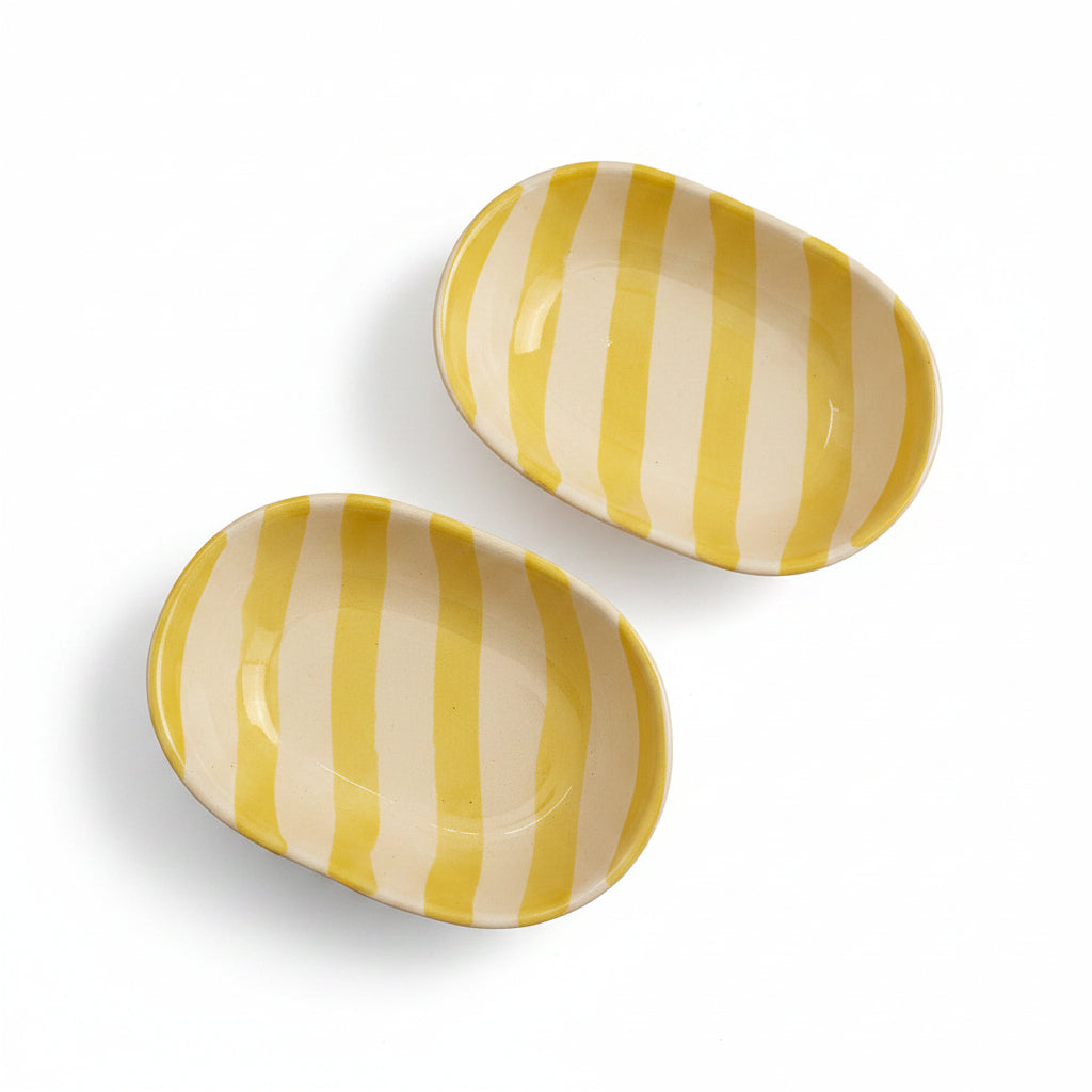 Pastel Yellow Stripe Handpainted Ceramic Bowl