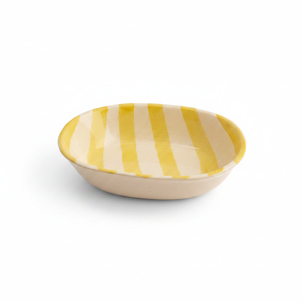 Pastel Yellow Stripe Handpainted Ceramic Bowl