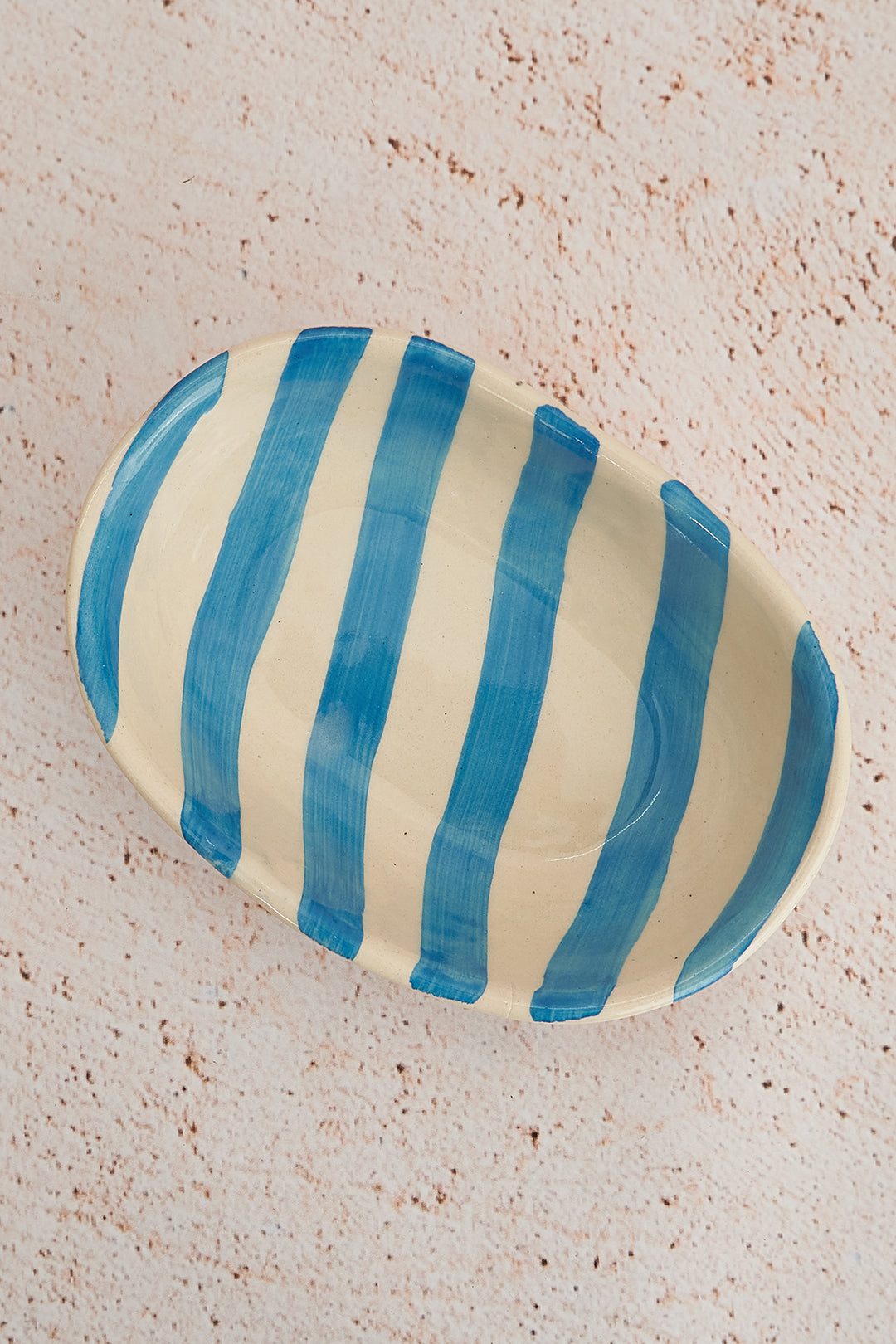 Sky Blue Stripe Handpainted Striped Ceramic Bowl