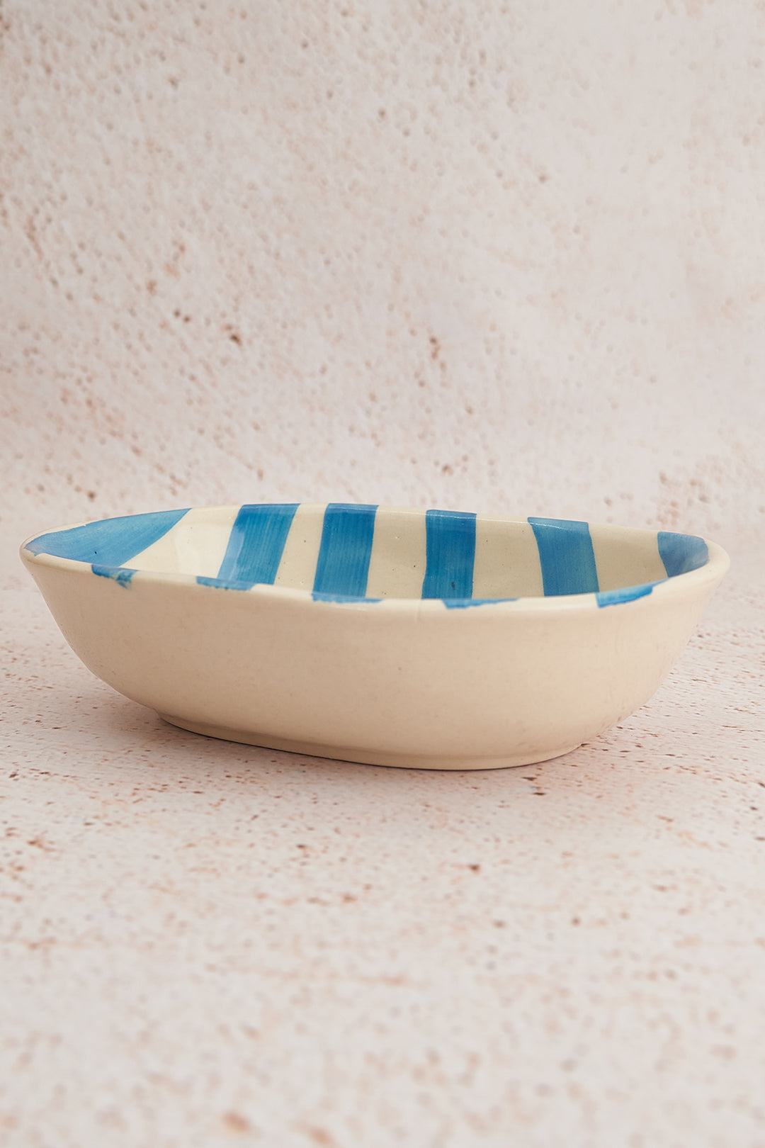 Sky Blue Stripe Handpainted Striped Ceramic Bowl