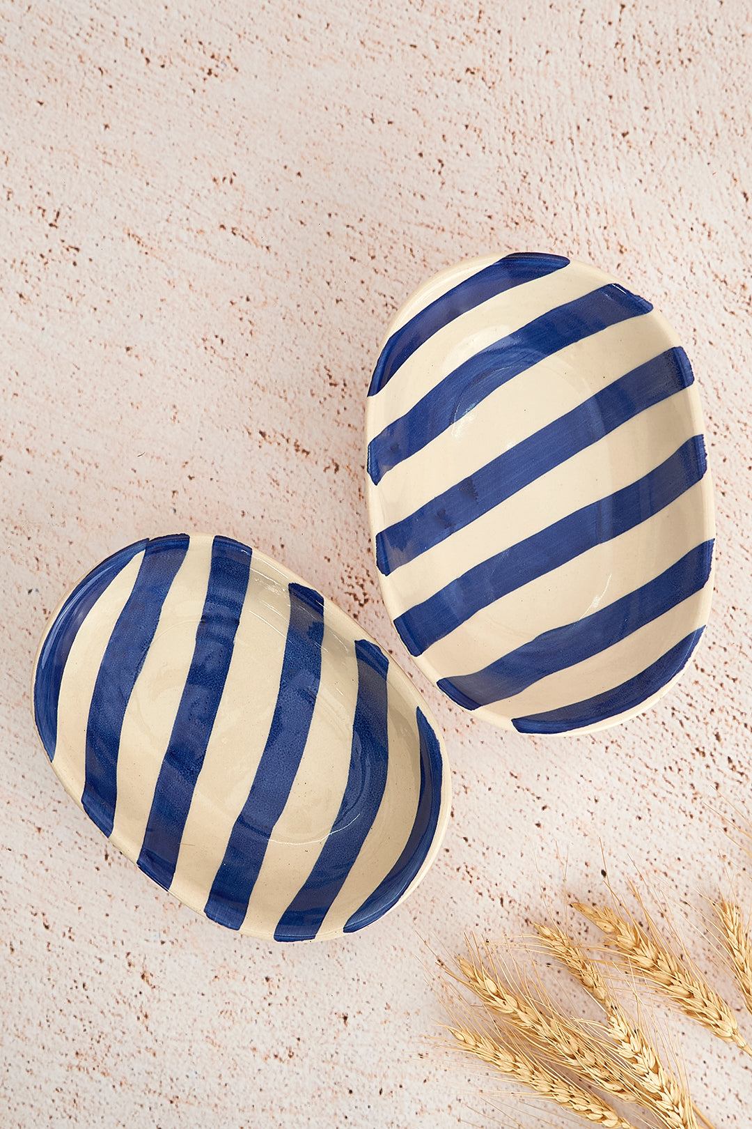 Blue Stripe Handpainted Ceramic Bowl