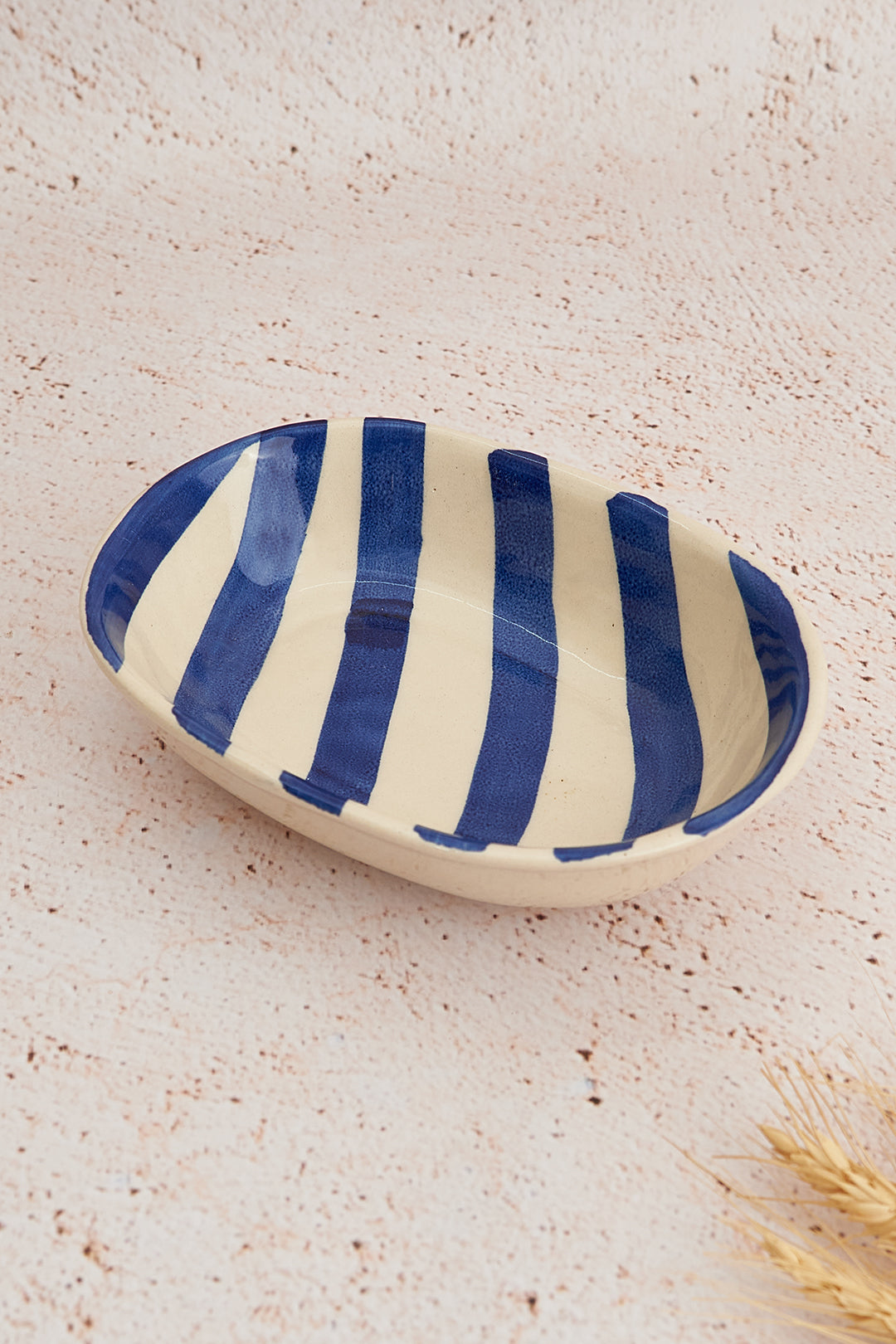 Blue Stripe Handpainted Ceramic Bowl