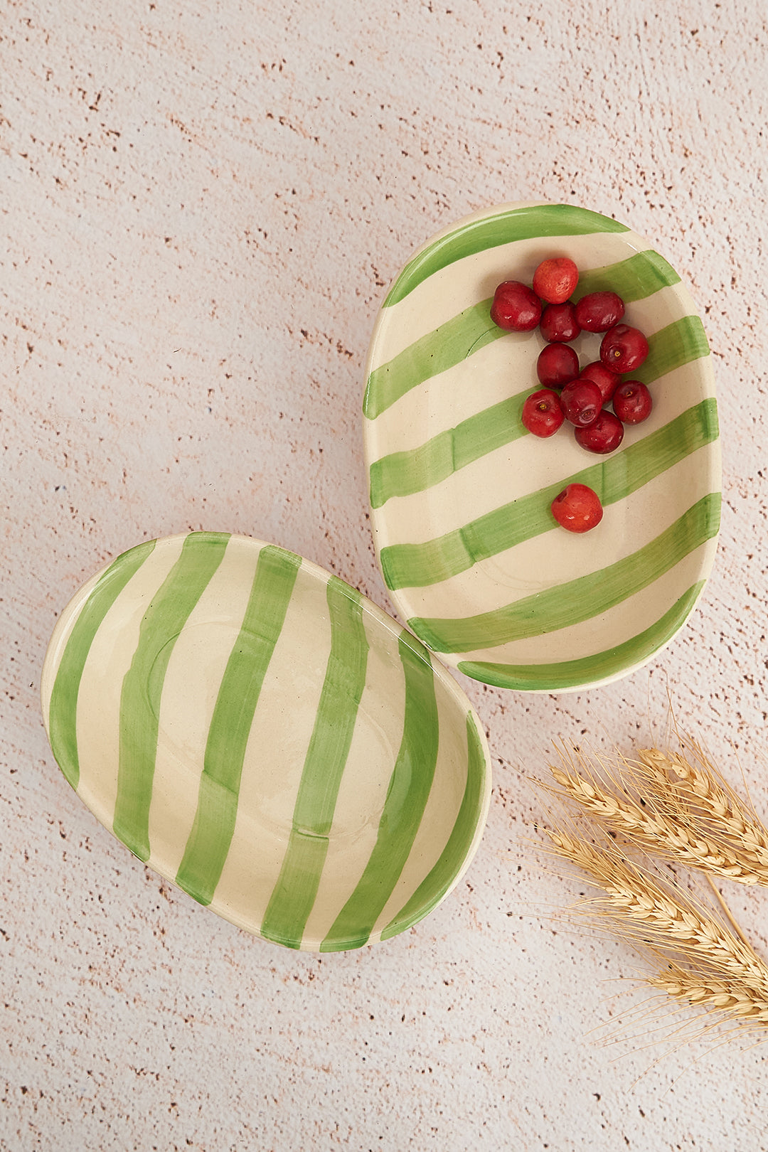 Green Stripe Handpainted Ceramic Bowl