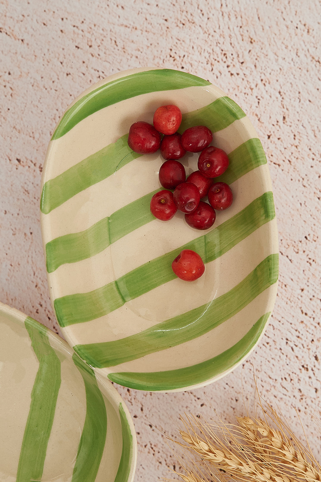 Green Stripe Handpainted Ceramic Bowl