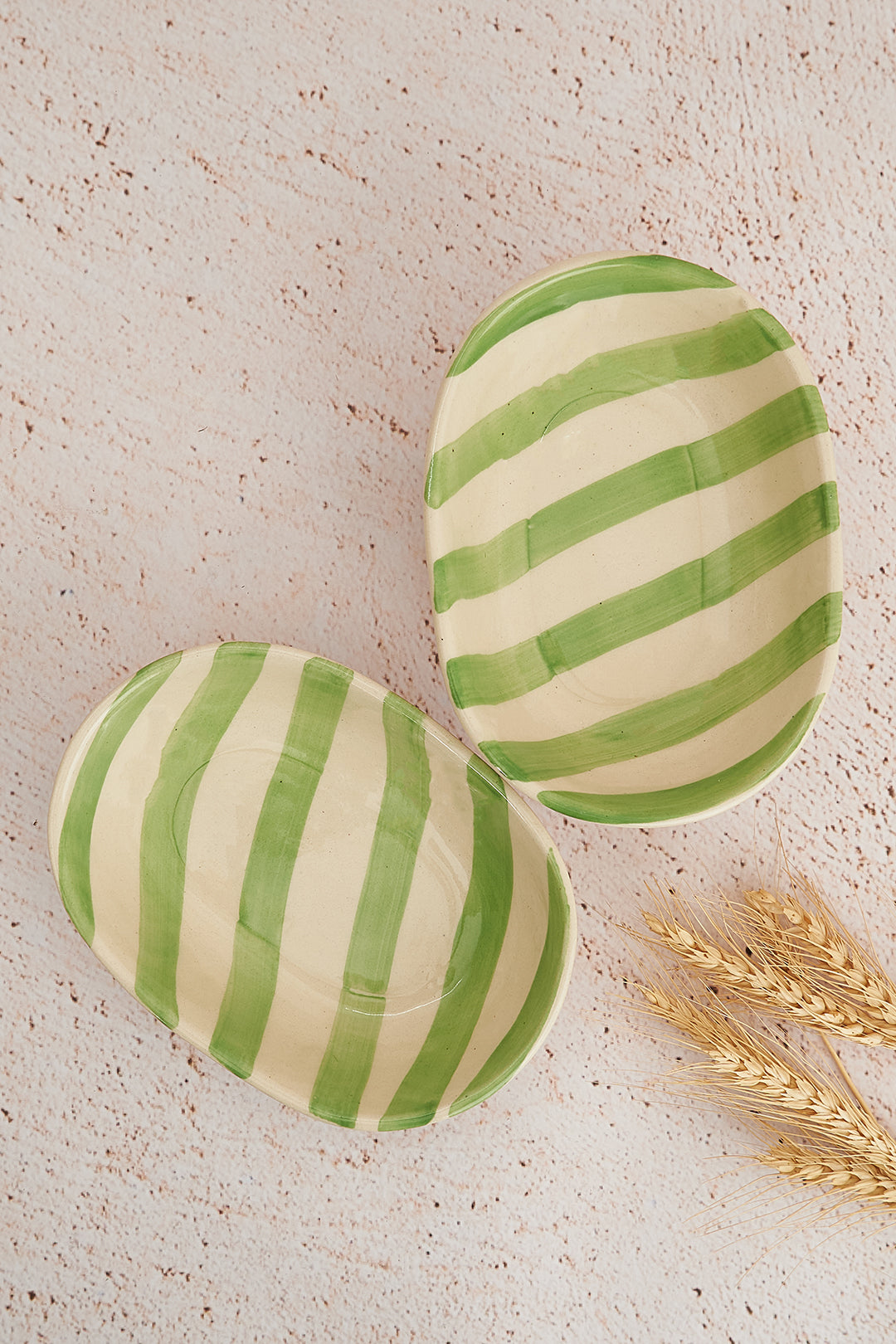 Green Stripe Handpainted Ceramic Bowl
