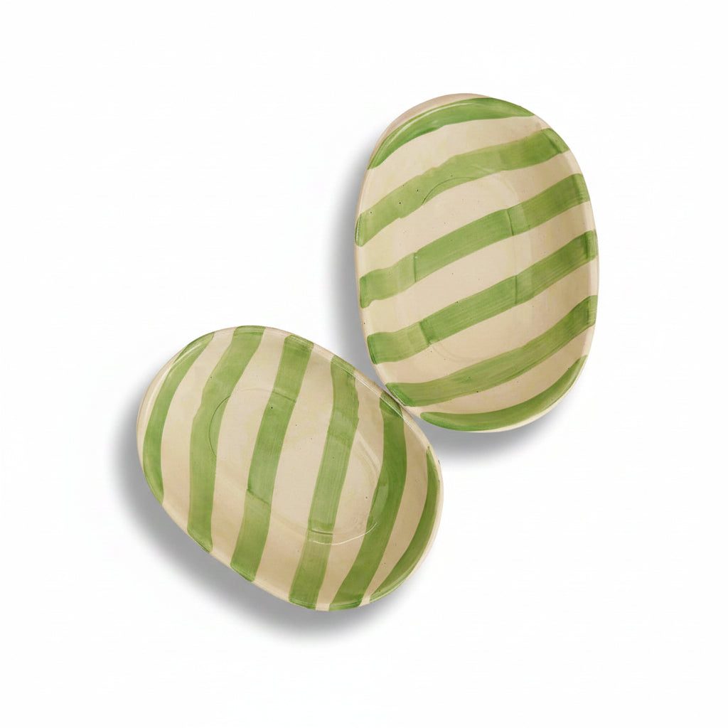 Green Stripe Handpainted Ceramic Bowl