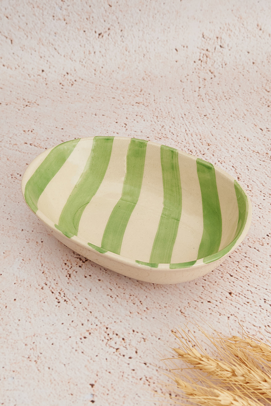 Green Stripe Handpainted Ceramic Bowl