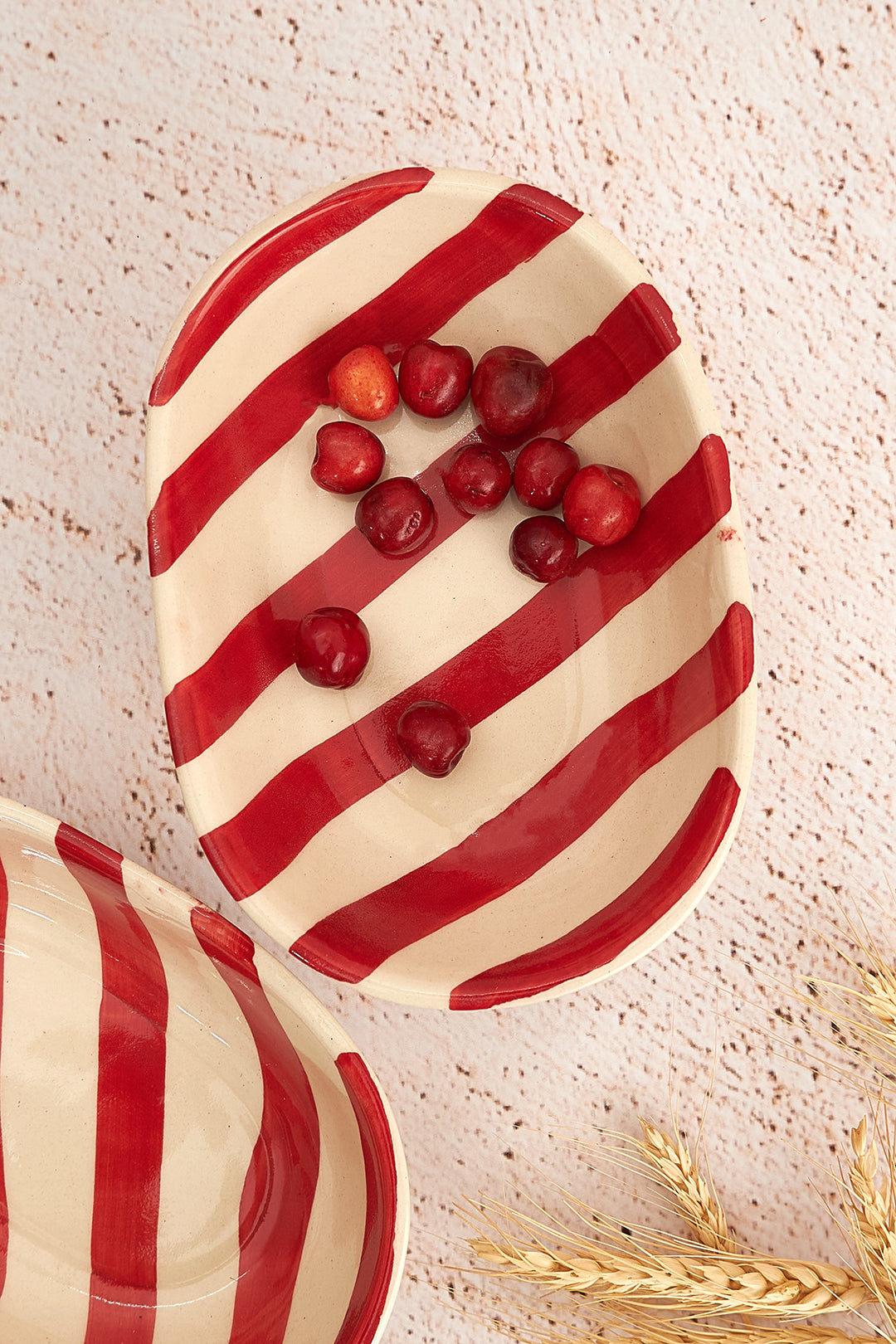 Vintage Red Stripe Ceramic Bowl