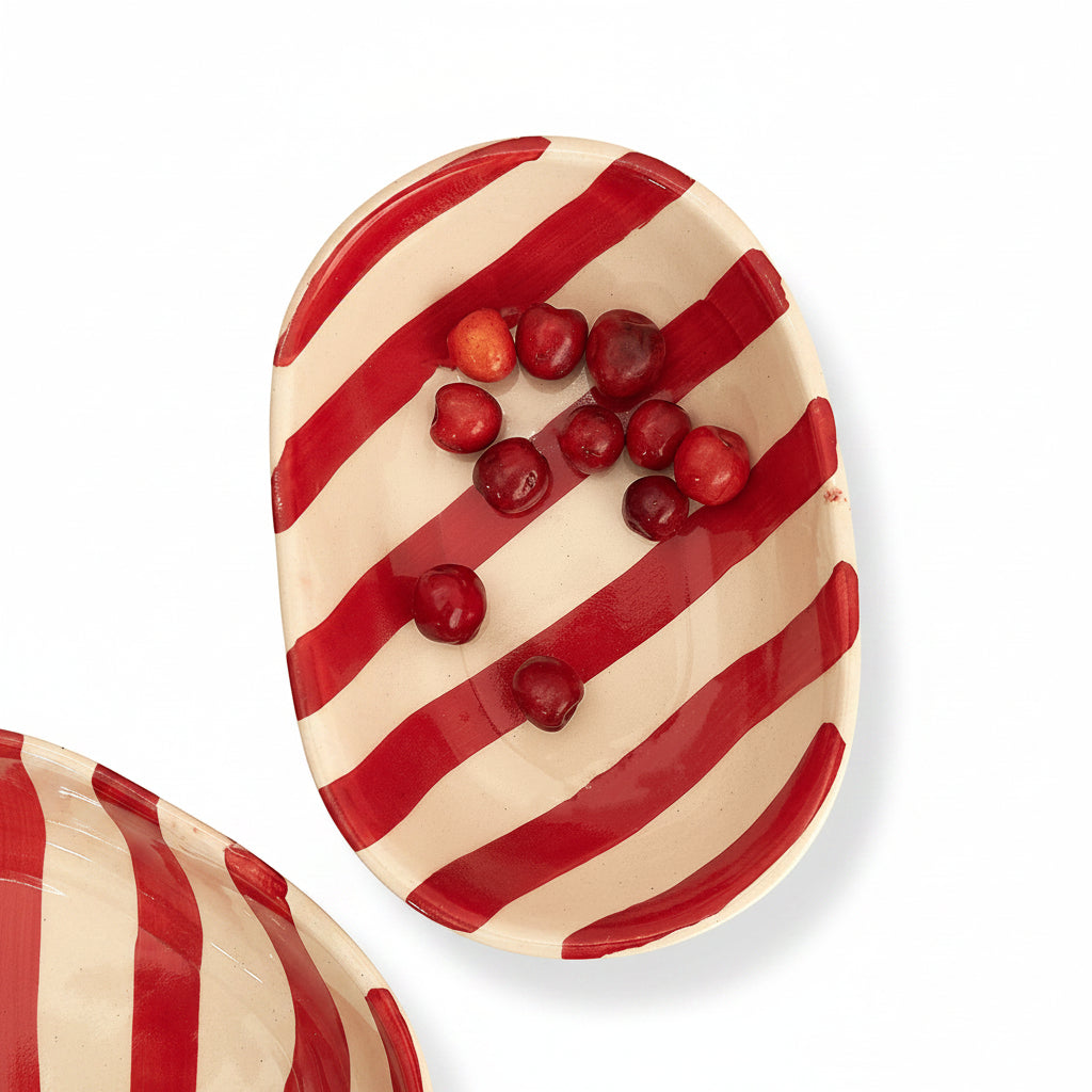 Vintage Red Stripe Ceramic Bowl