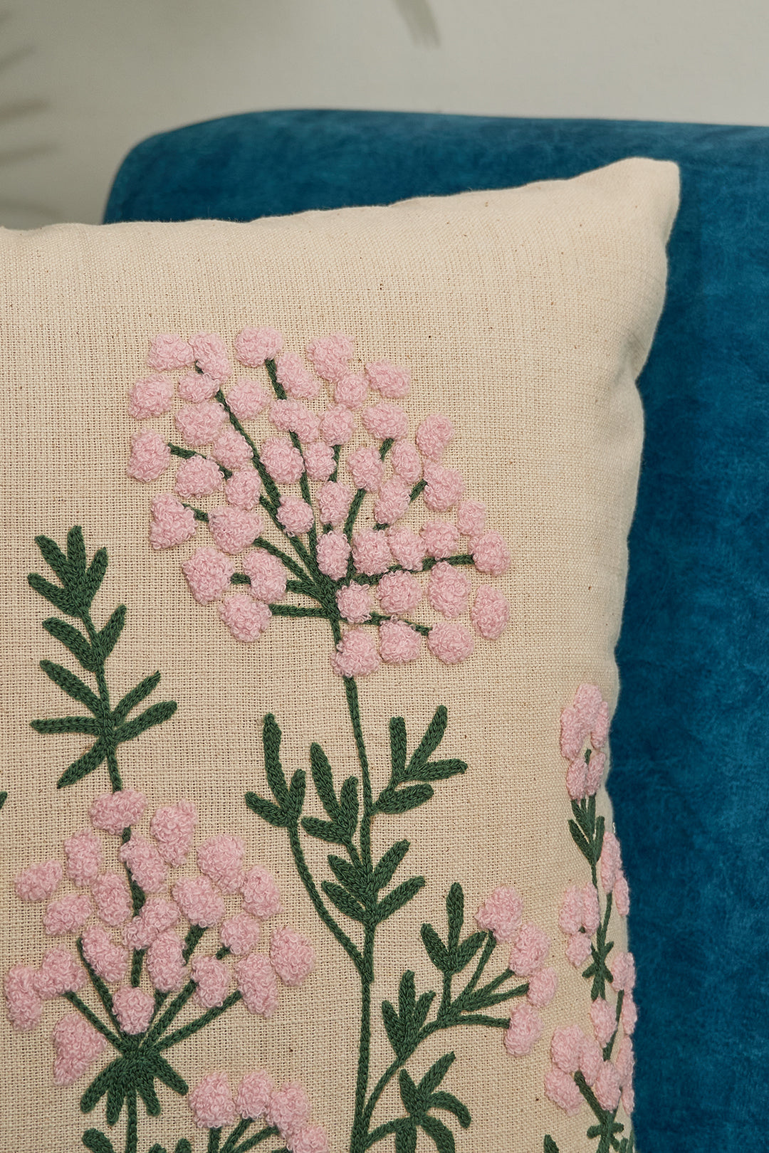 Hydrangeas Tufted Embroidered Cushion Cover- 16x16 inches