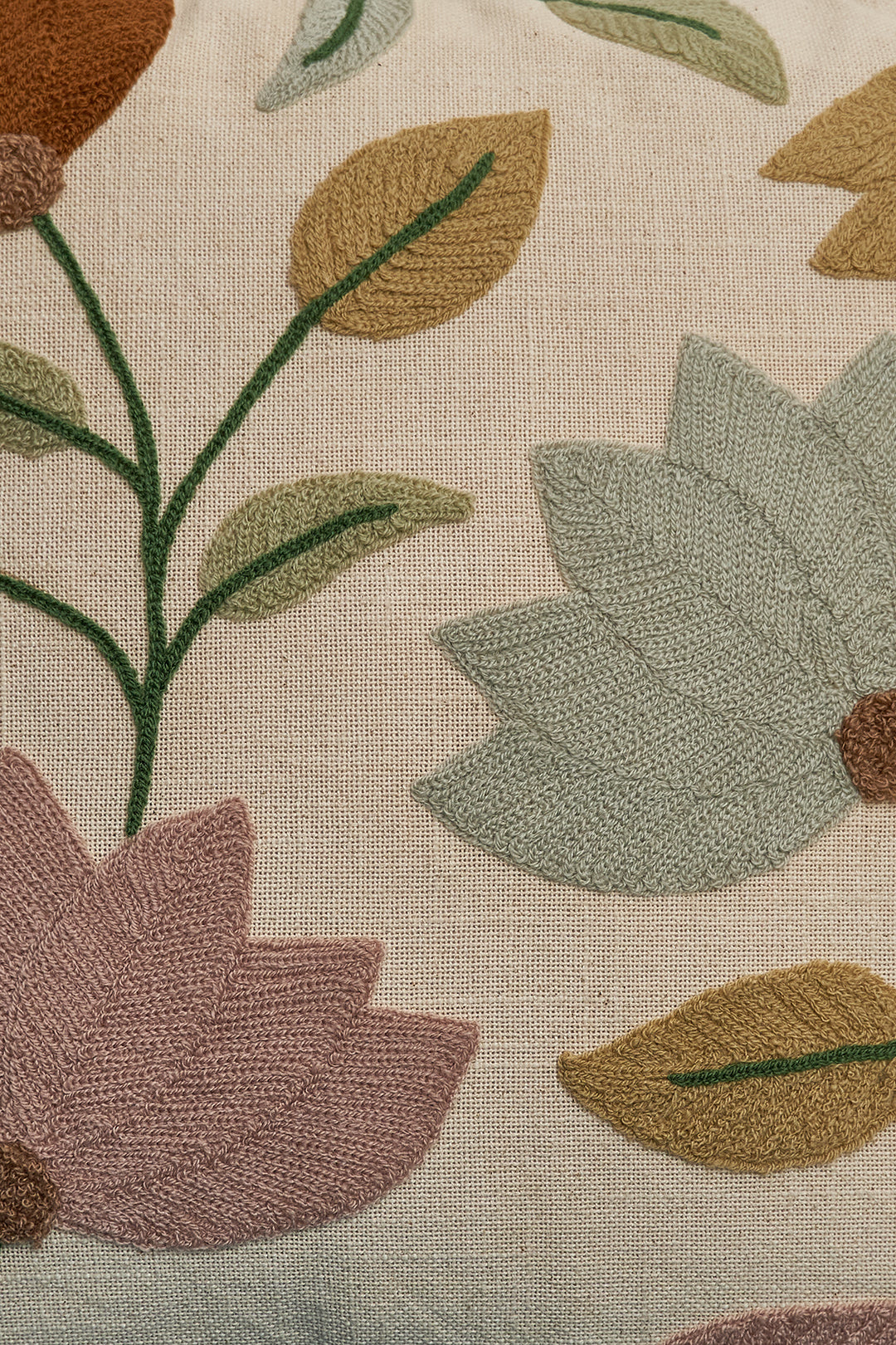 Lotus Flower Embroidered Cushion Cover- 16x16 inches