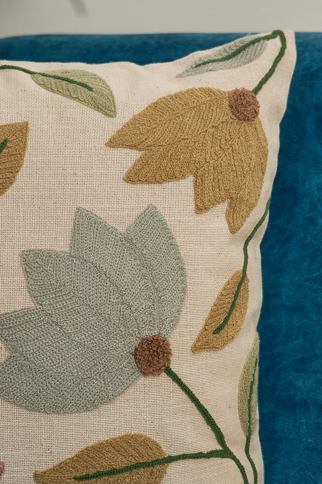 Lotus Flower Embroidered Cushion Cover- 16x16 inches