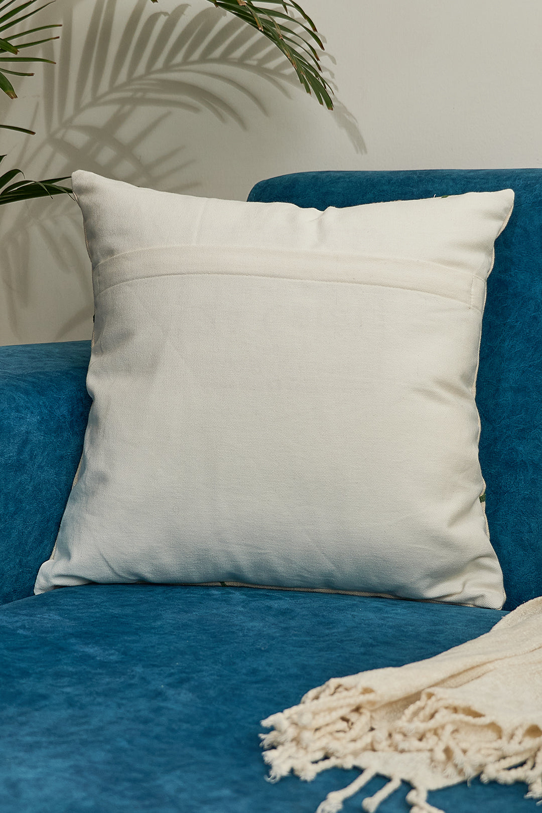Lotus Flower Embroidered Cushion Cover- 16x16 inches