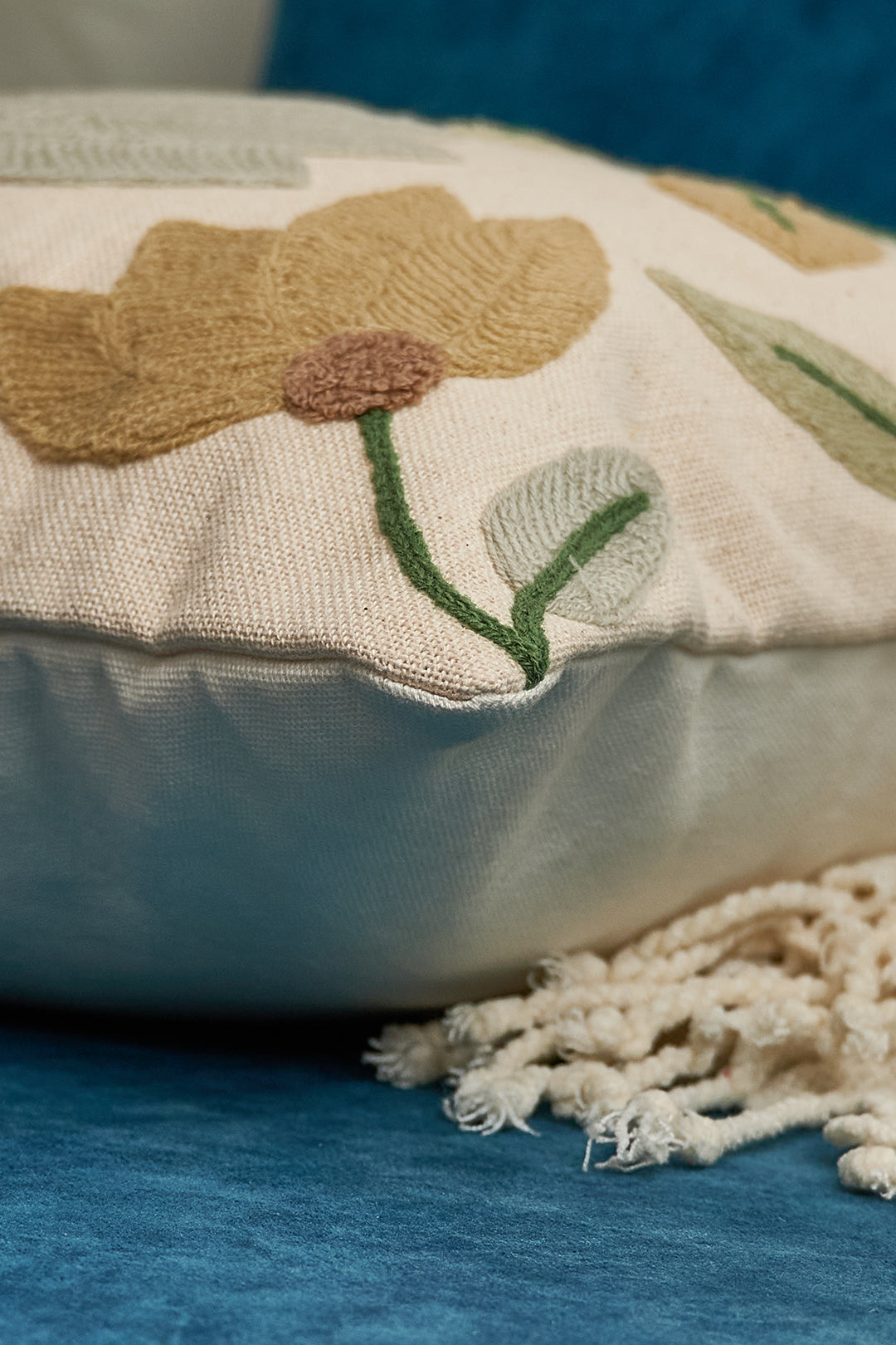 Lotus Flower Embroidered Cushion Cover- 16x16 inches