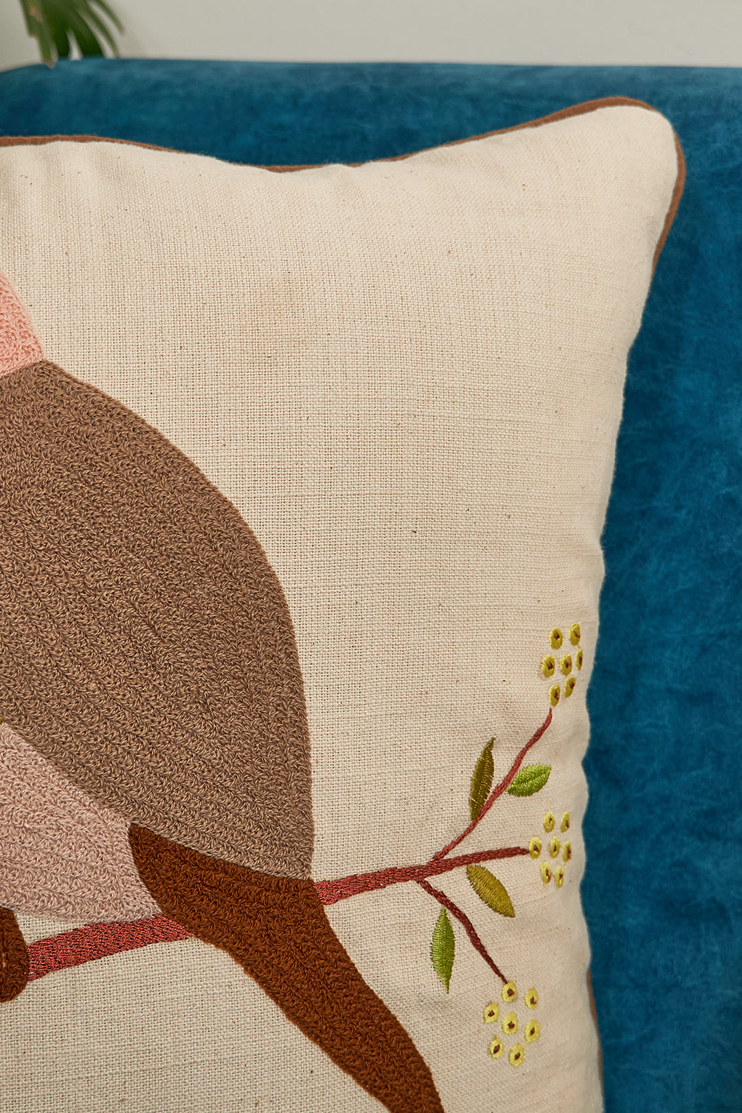 Birdie on a Tree Embroidered Cushion Cover- 16x16inches