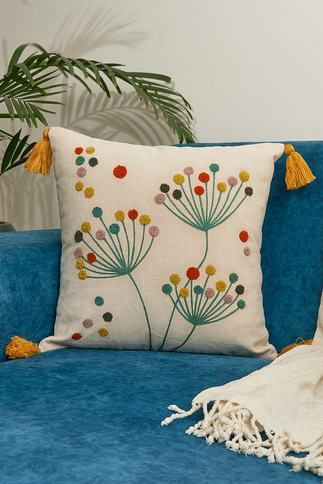 Dandelion Dreams Embroidered Cushion Cover- 16x16"