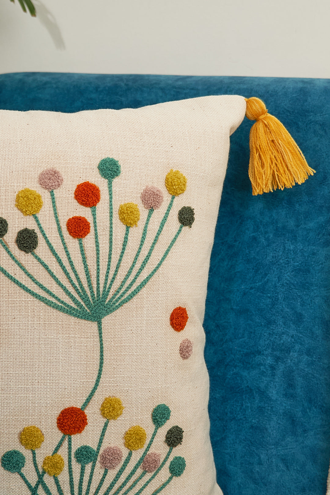 Dandelion Dreams Embroidered Cushion Cover- 16x16"