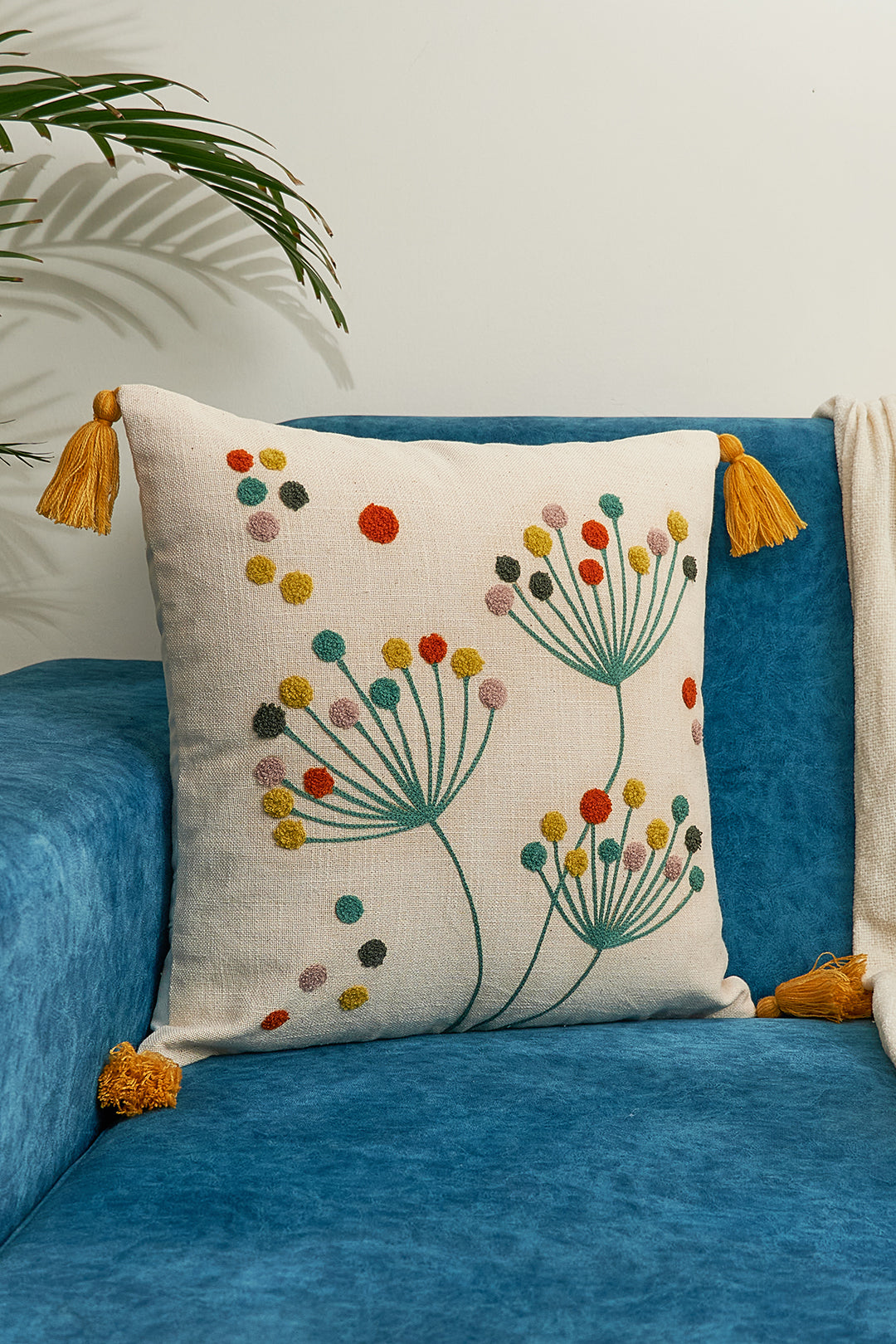 Dandelion Dreams Embroidered Cushion Cover- 16x16"