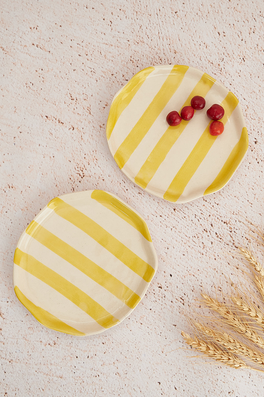 Pastel Yellow Stripe Ceramic Plate Set of 2