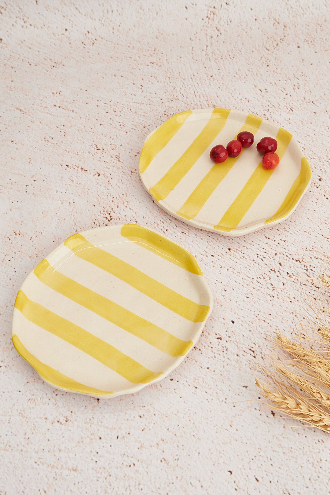 Pastel Yellow Stripe Ceramic Plate Set of 2