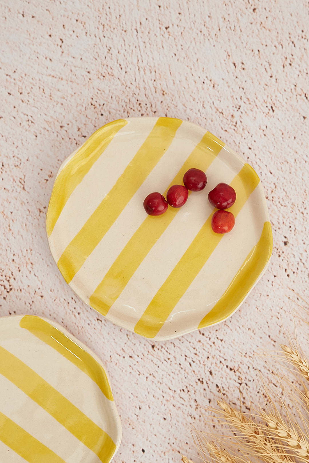 Pastel Yellow Stripe Ceramic Plate Set of 2