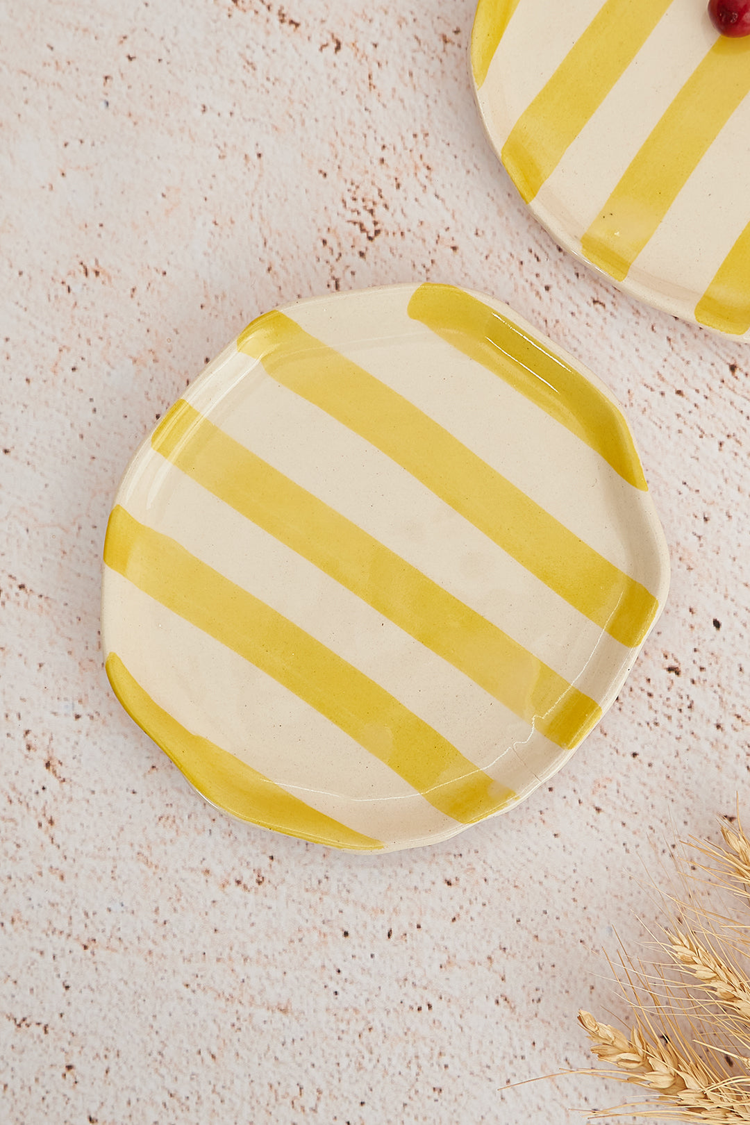 Pastel Yellow Stripe Ceramic Plate Set of 2