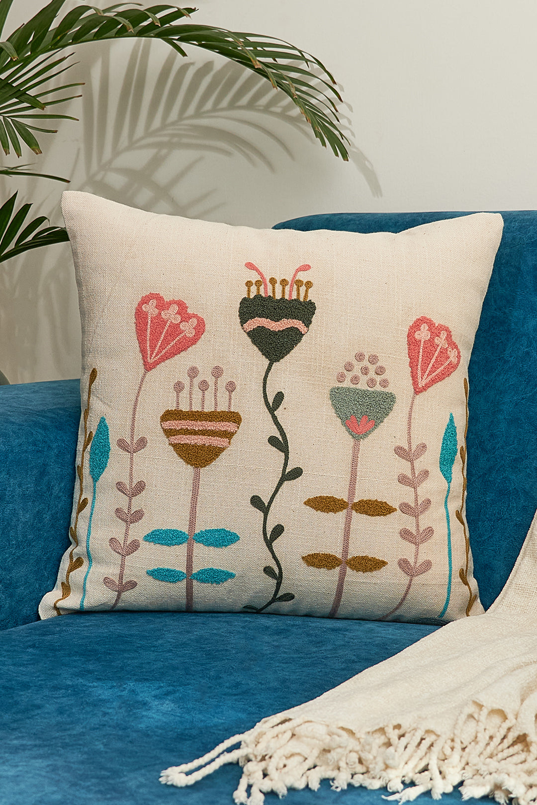 Abstract Embroidered Cushion Cover