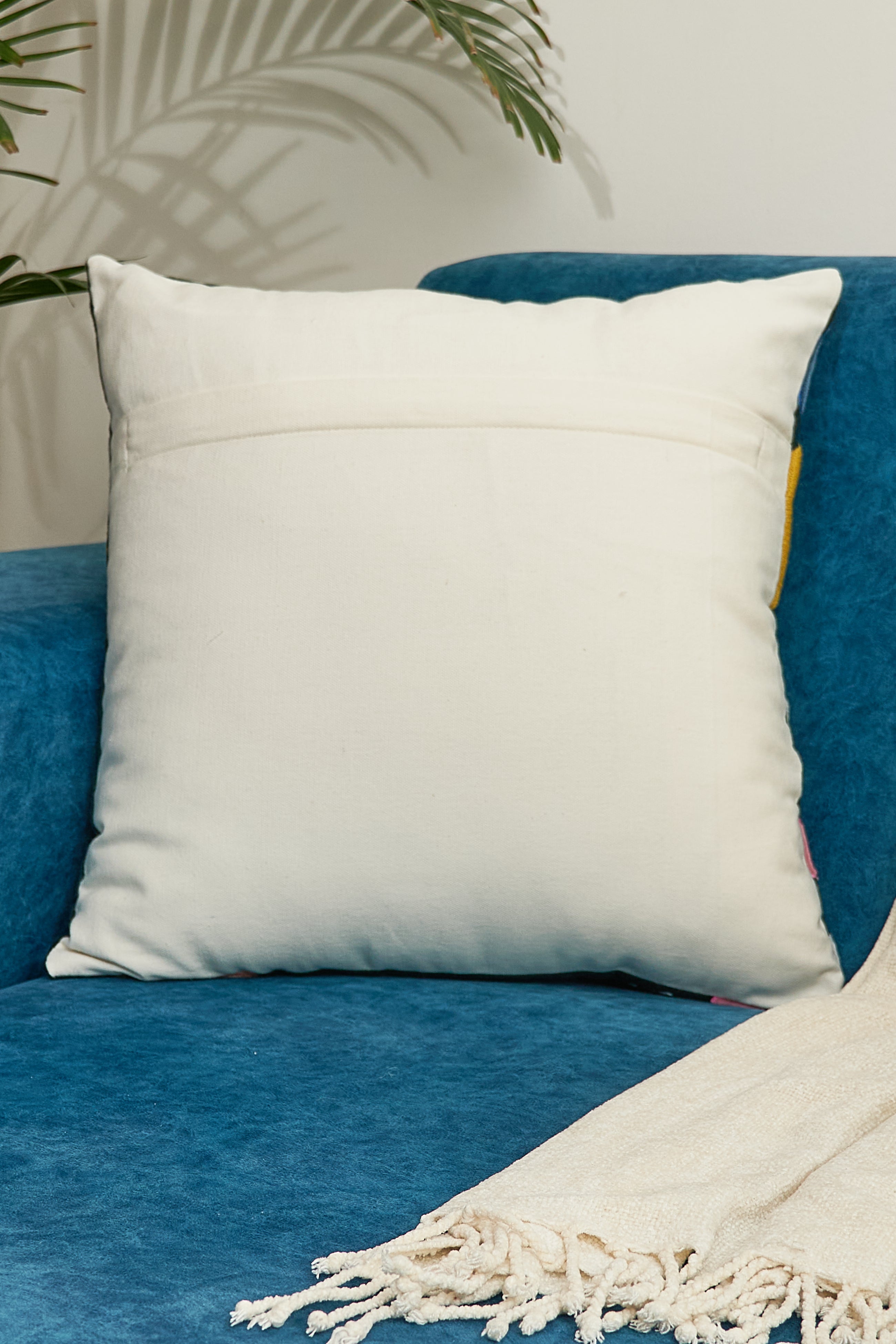 Green Applique Velvet Cushion Cover with Embroidery - 16x16 inches