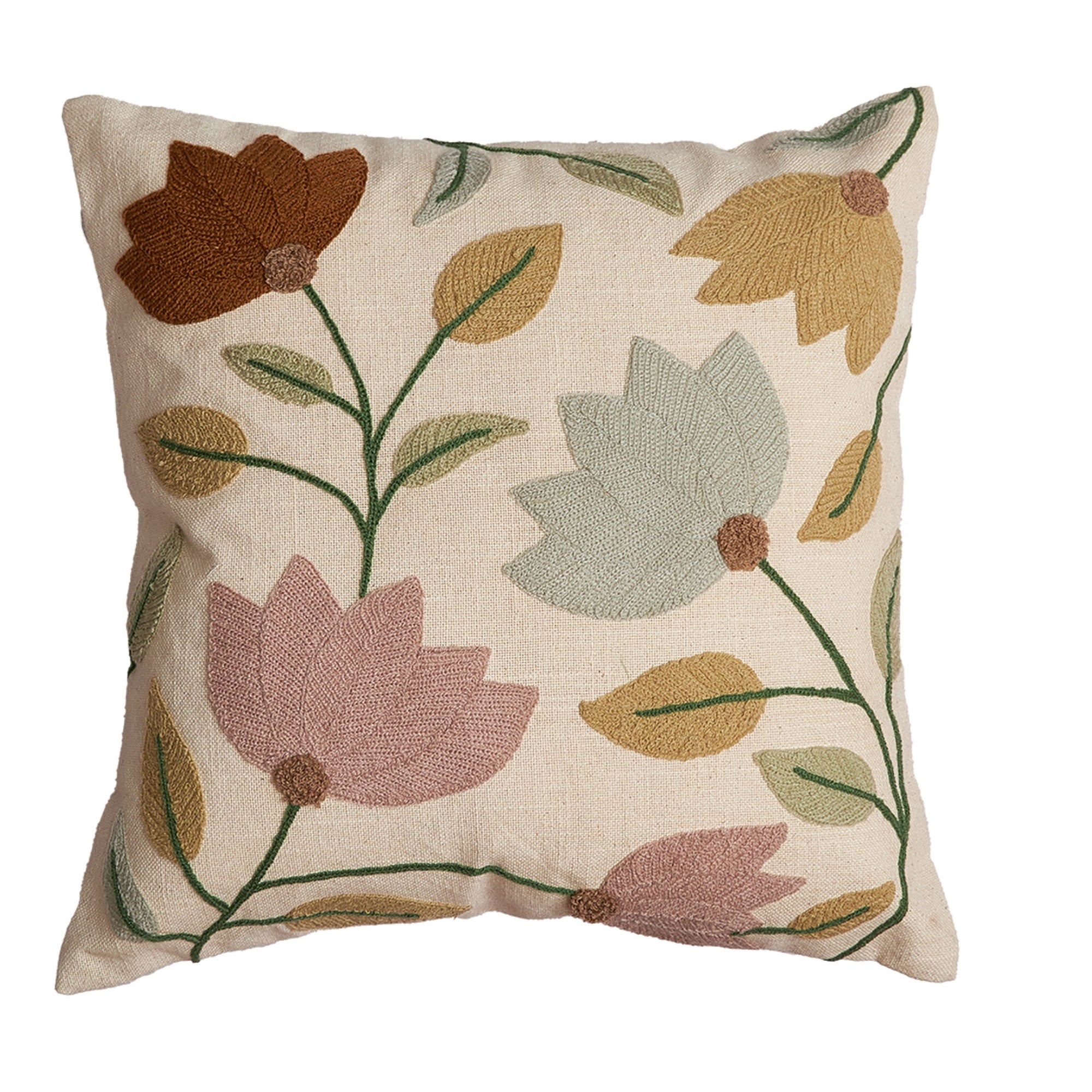Lotus Flower Embroidered Cushion Cover- 16x16 inches