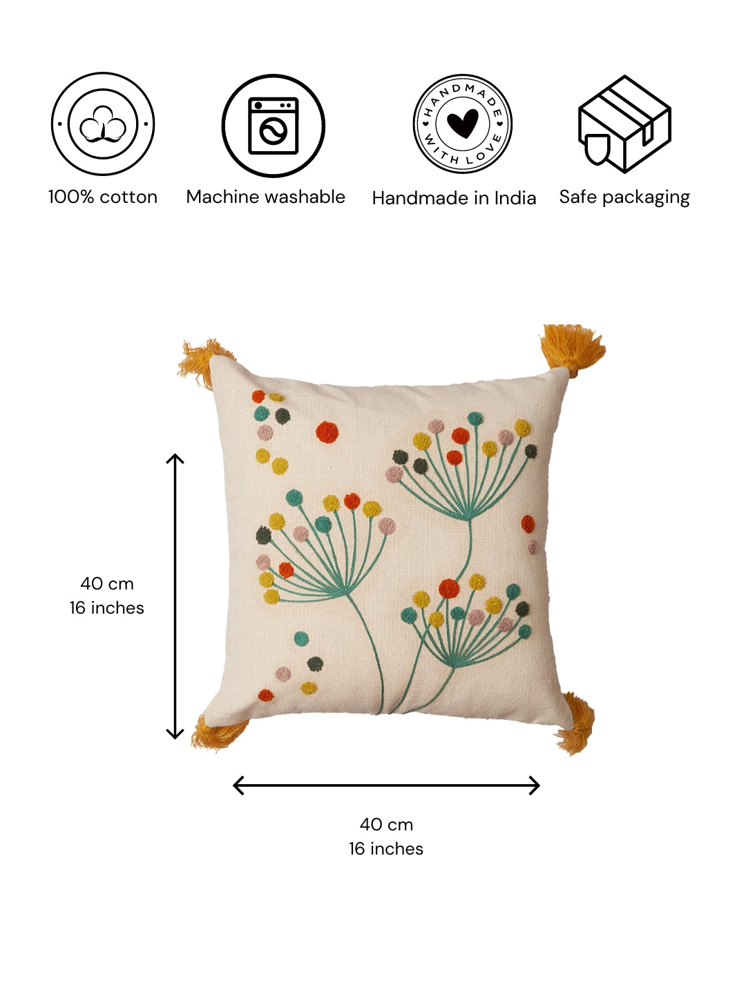 Dandelion Dreams Embroidered Cushion Cover- 16x16"