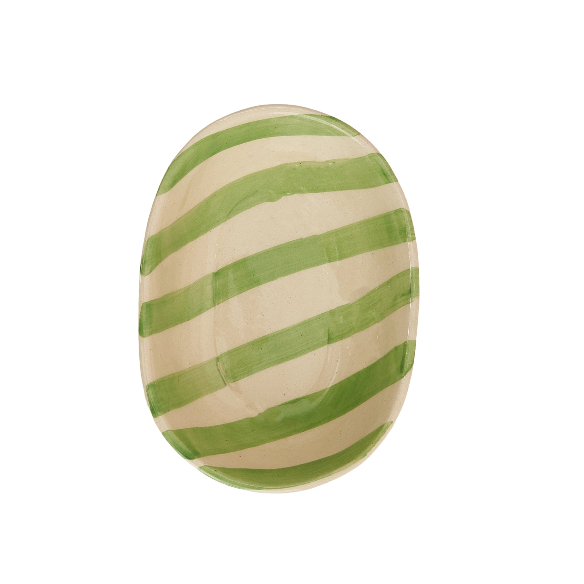 Green Stripe Handpainted Ceramic Bowl