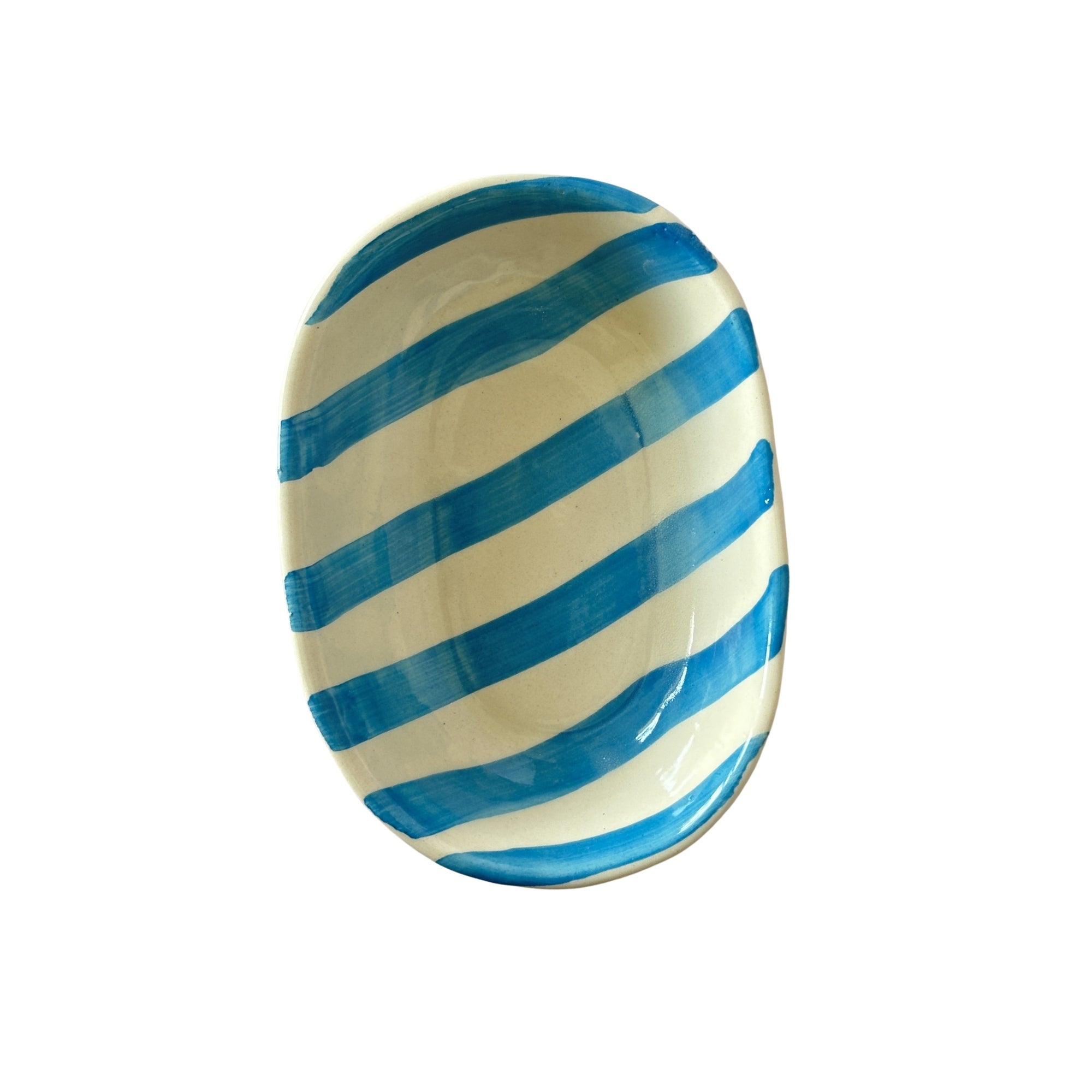 Sky Blue Stripe Handpainted Striped Ceramic Bowl