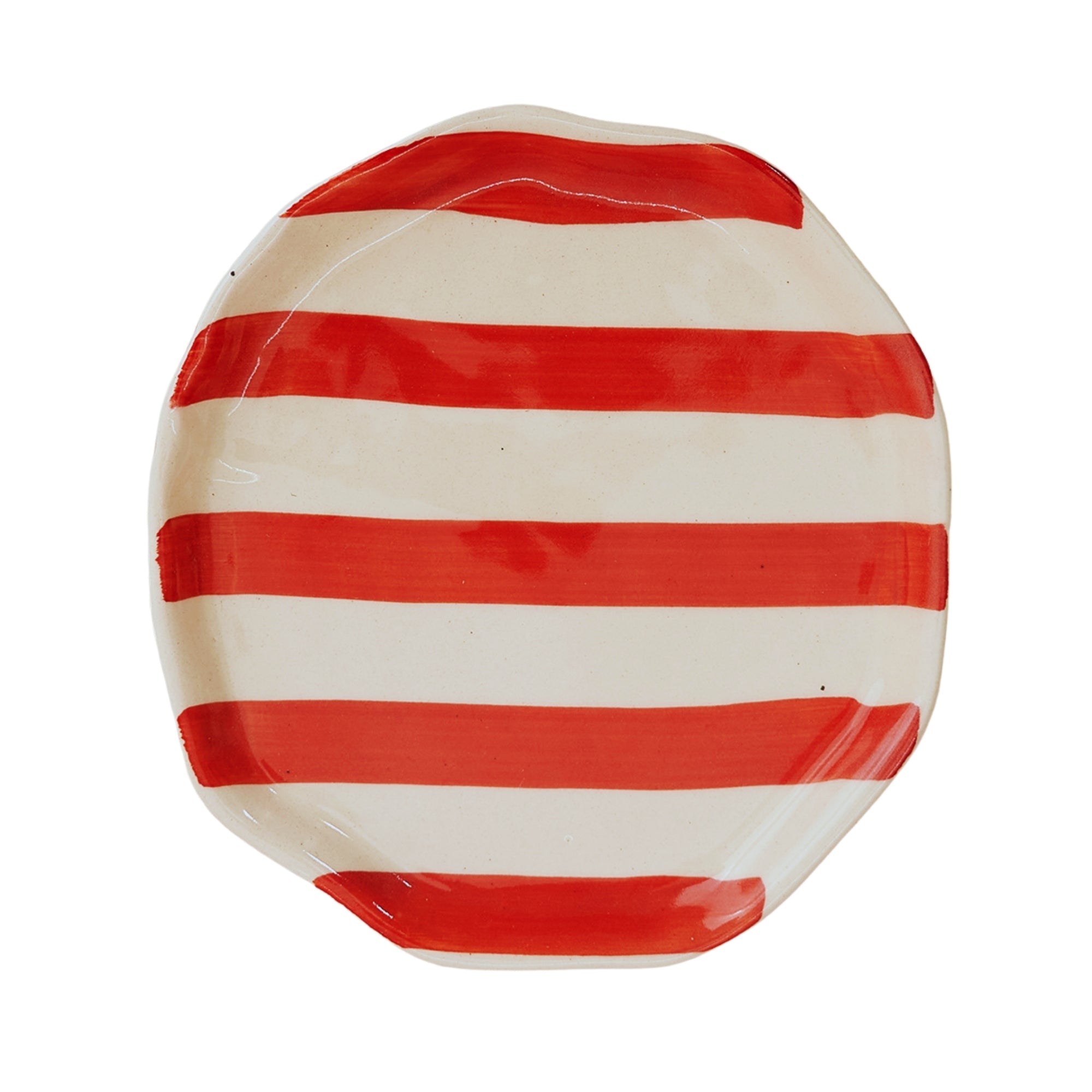 Vintage Red Stripe Ceramic Plates Set of 2