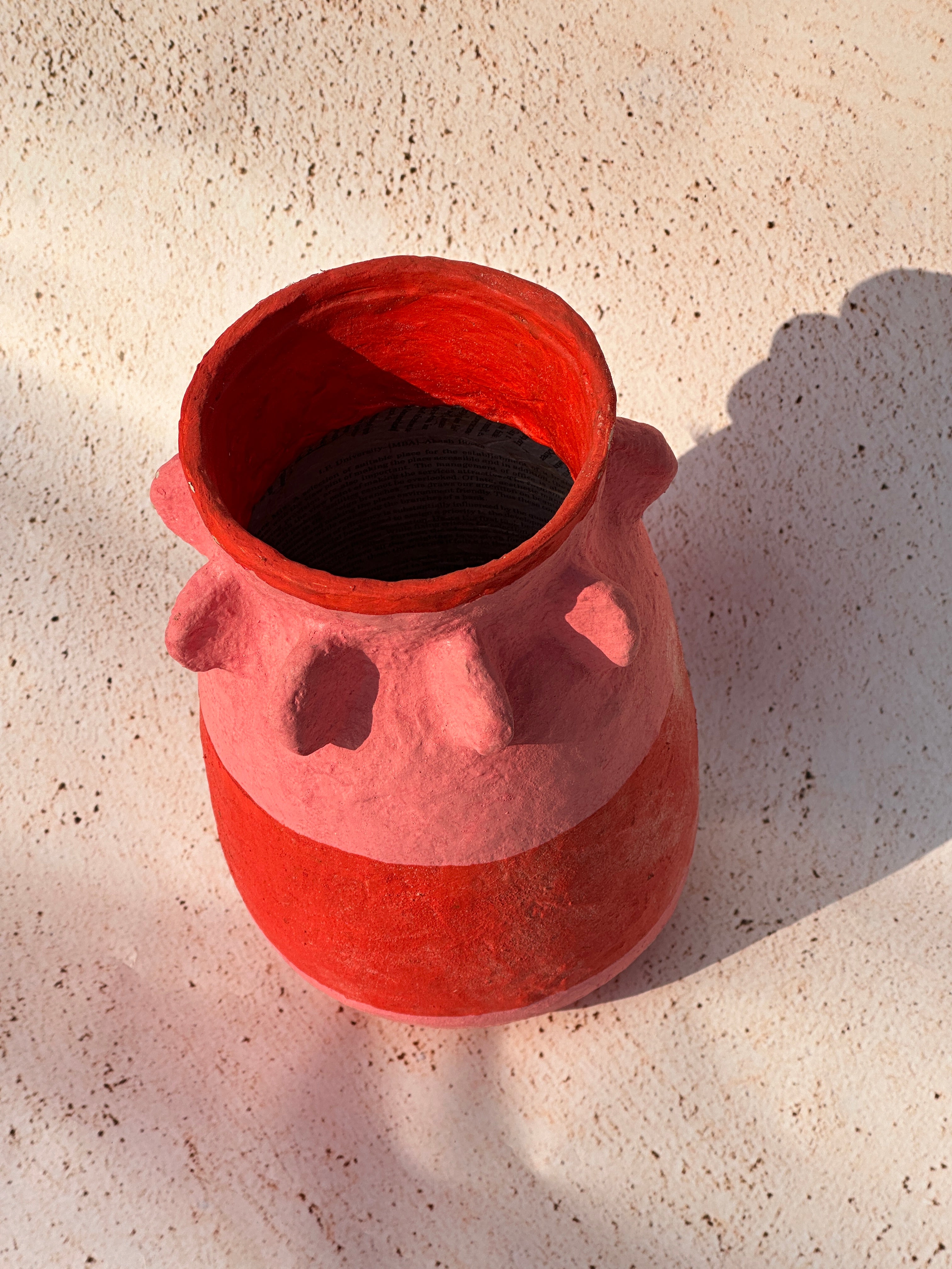 Stripe Red & Pink Paper Mache Vase