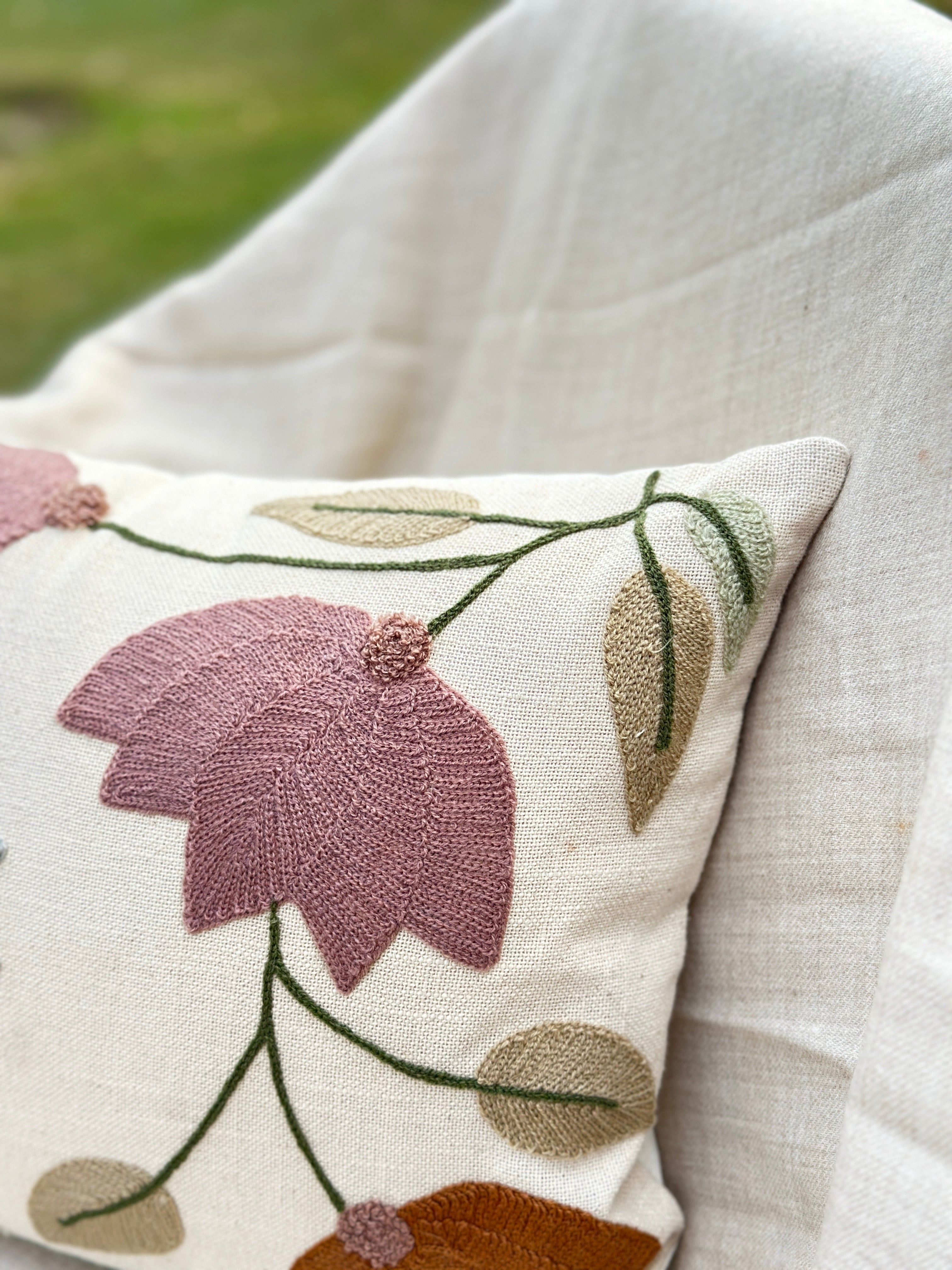 Lotus Embroidered Lumbar Cushion