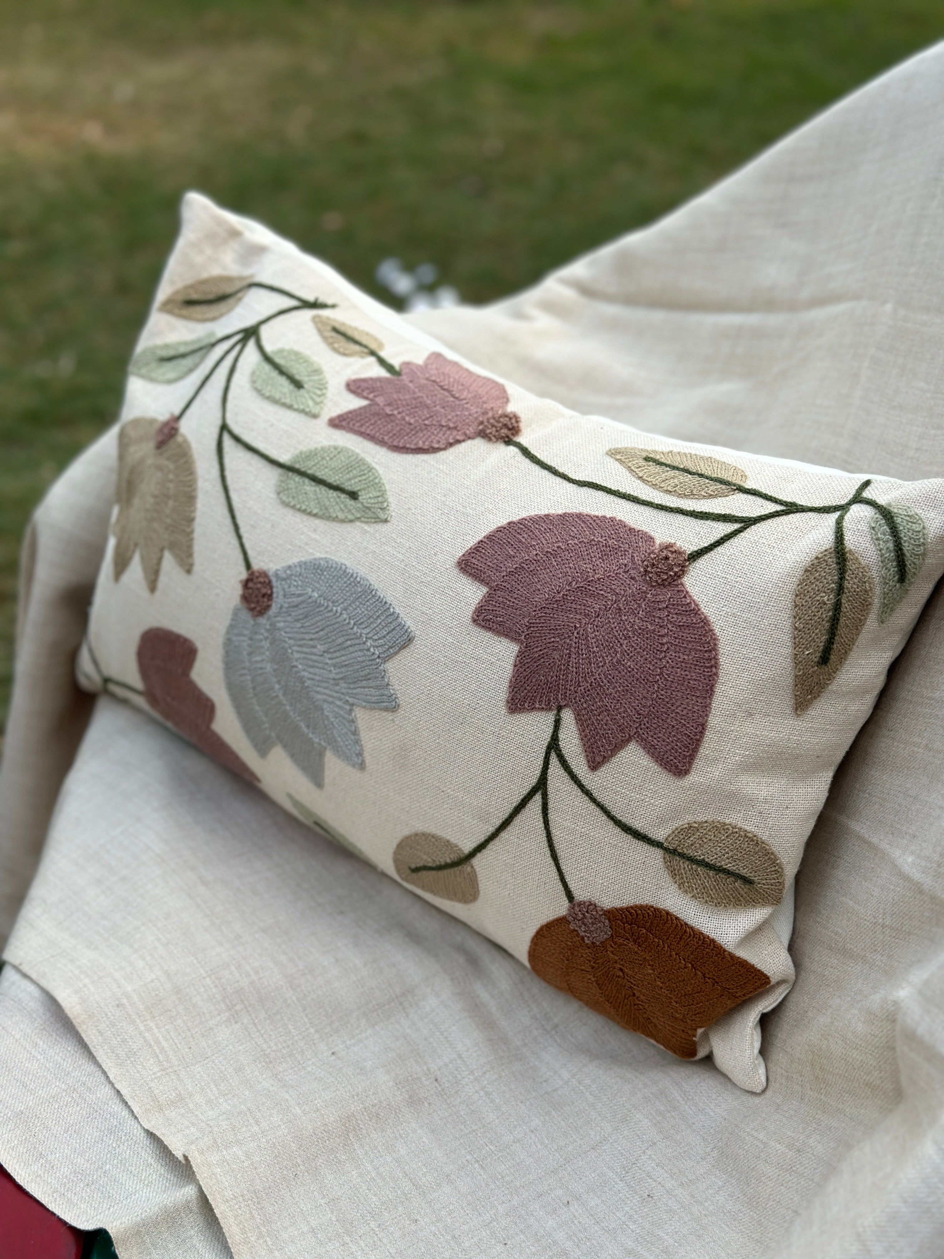 Lotus Embroidered Lumbar Cushion