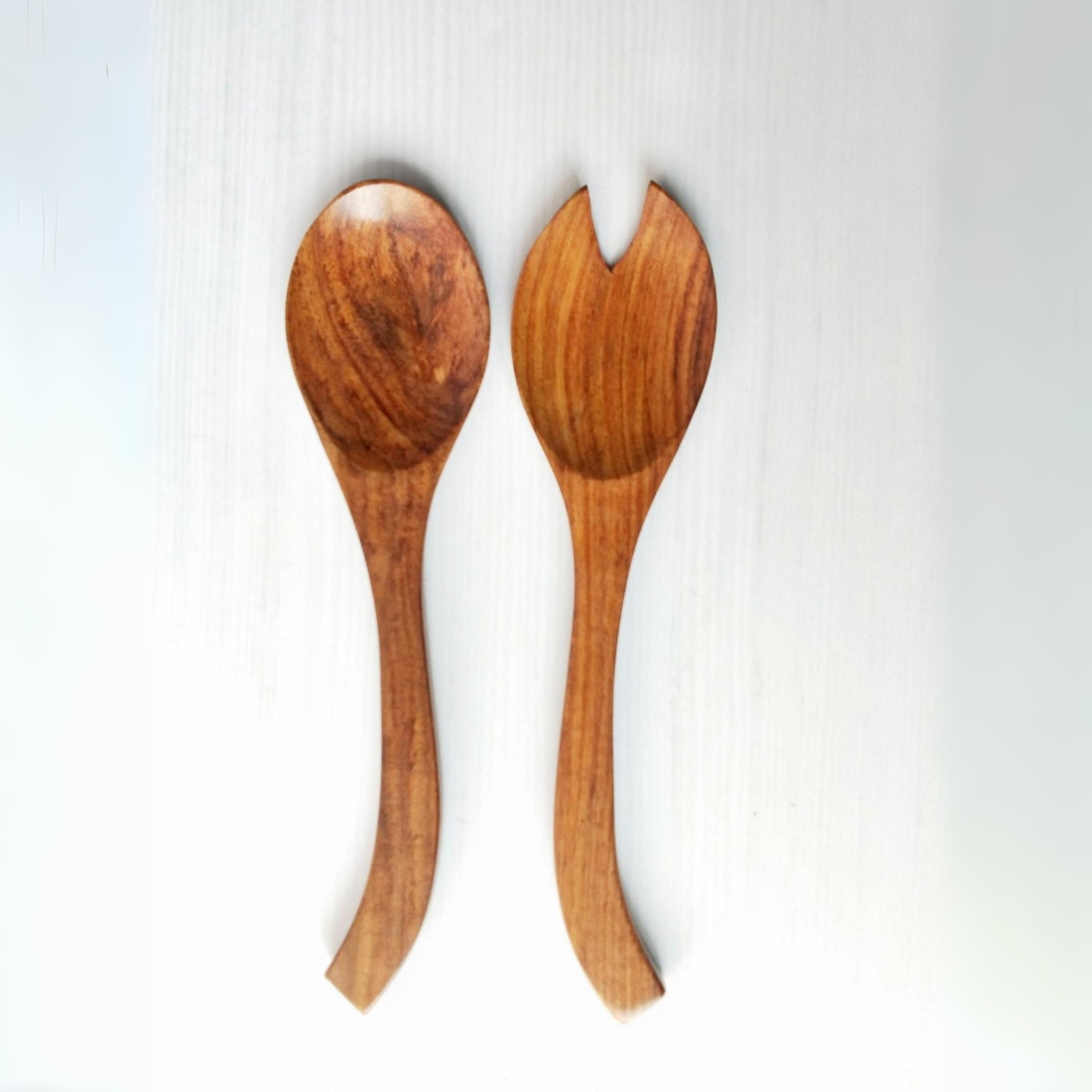 Wooden Abstract Salad Spoon Set