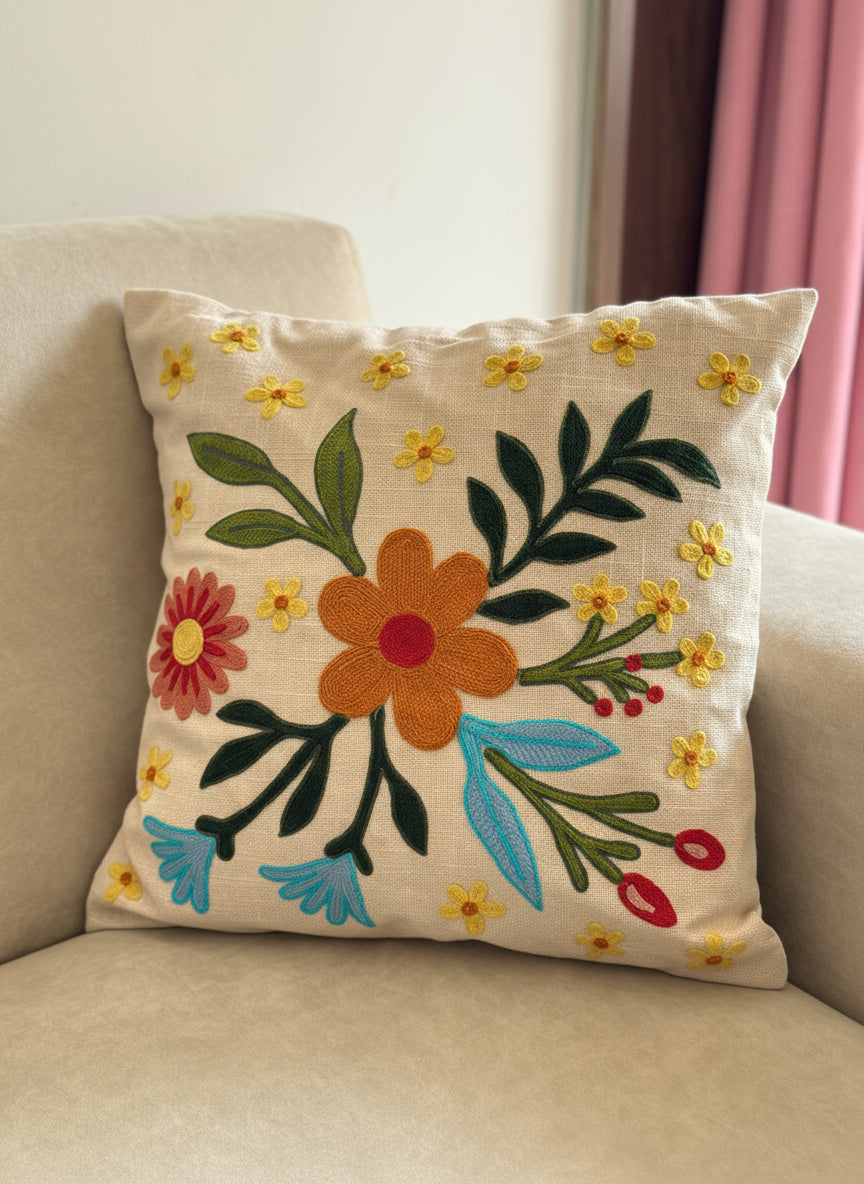 Floral Extravaganza Cotton Cushion Cover - 16x16"