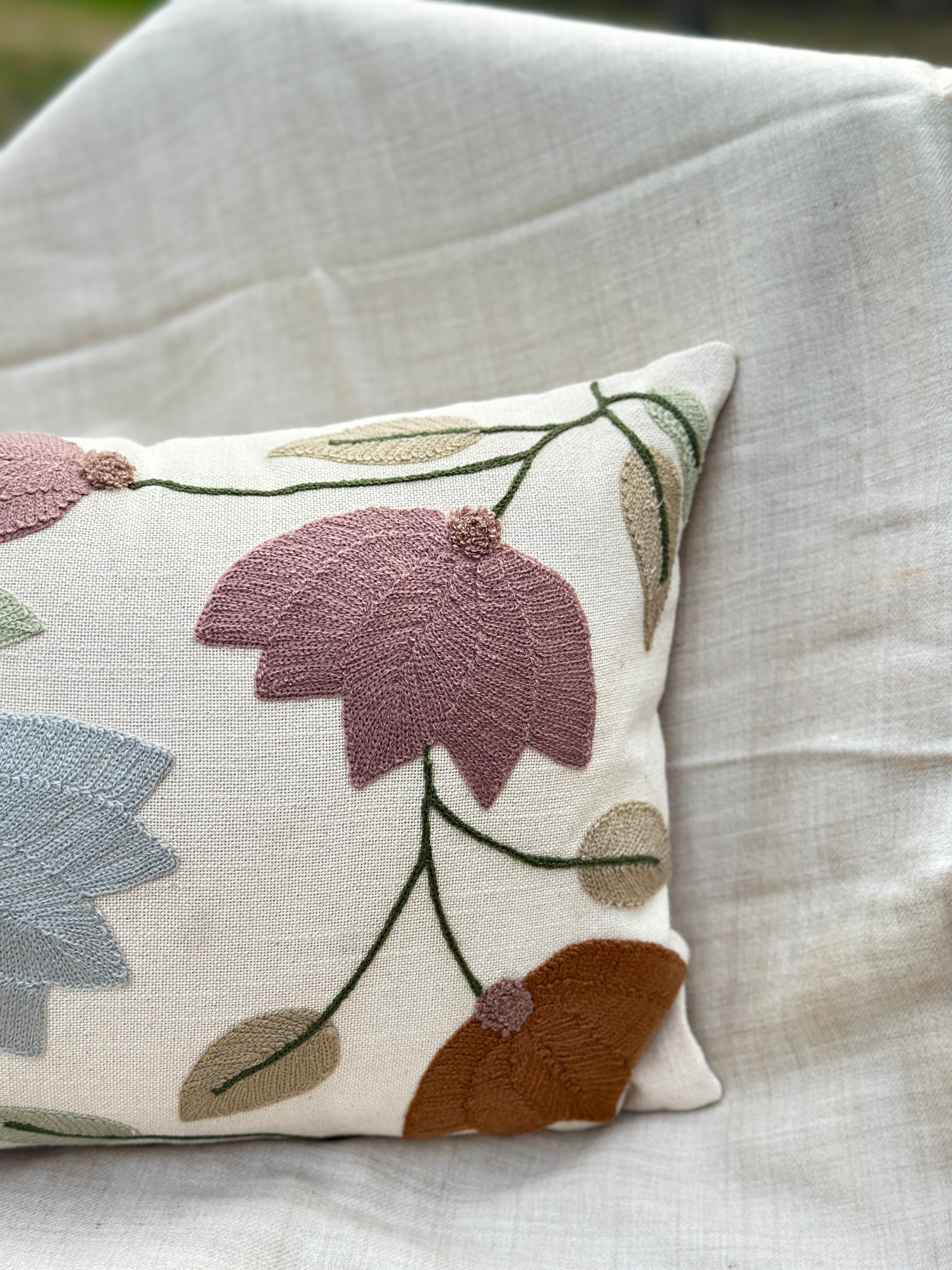 Lotus Embroidered Lumbar Cushion