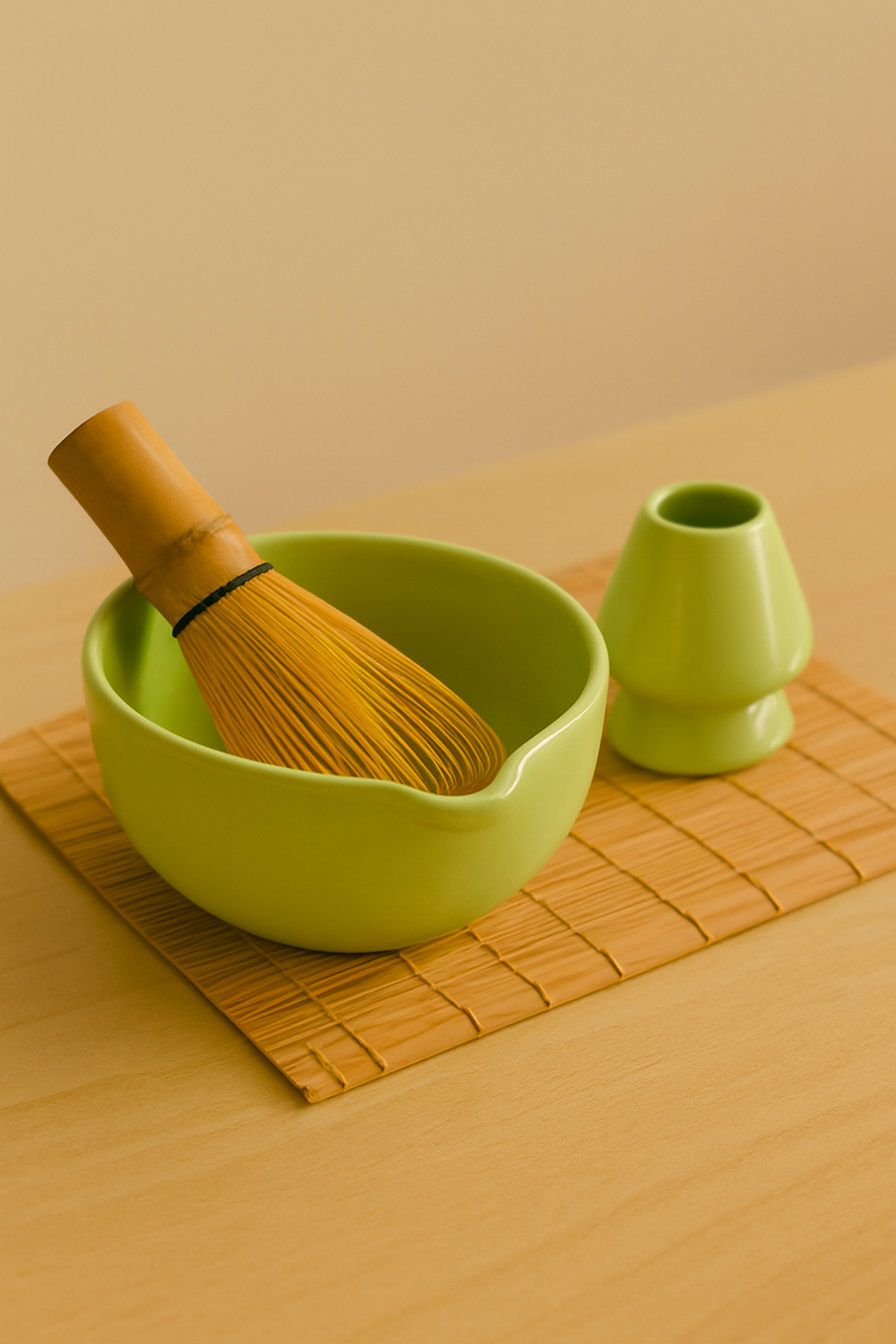 Pastel Green Matcha Bowl & Whisk Holder Set