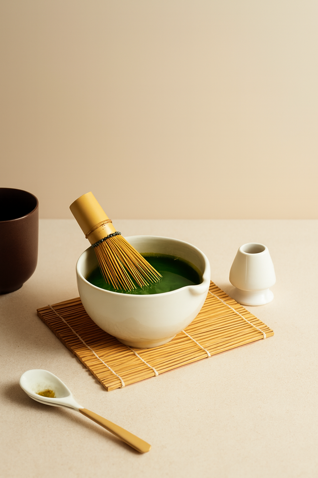 Pastel White Matcha Bowl & Whisk Holder Set