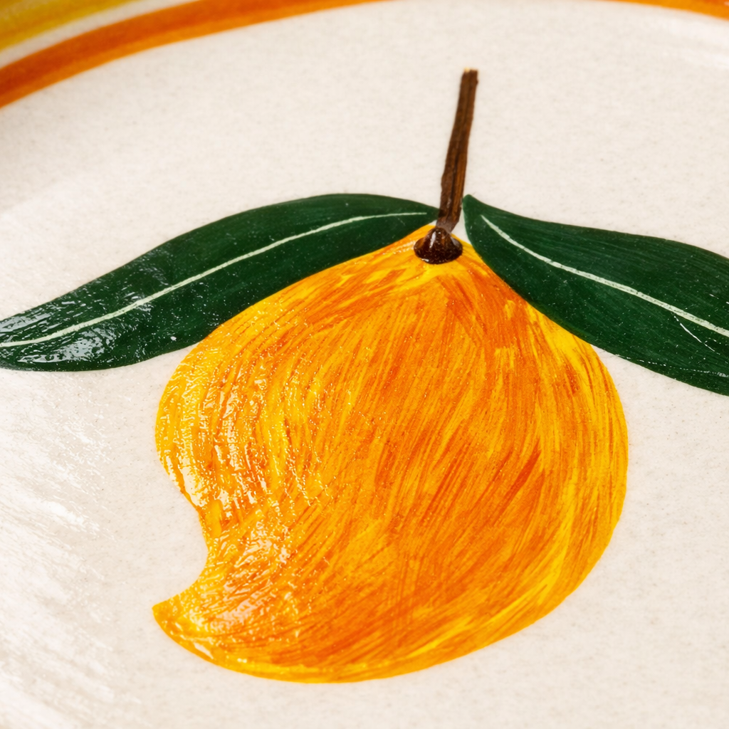 Hand-painted illustration of a yellow fruit with green leaves on a white background