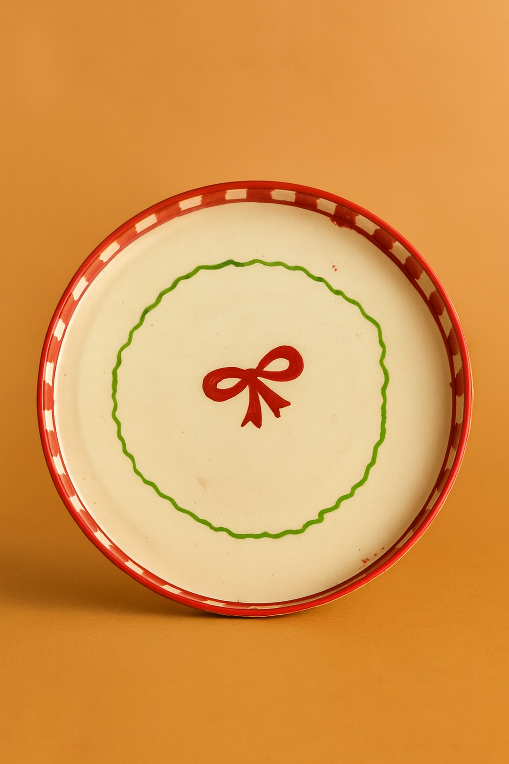 Candy Cane Bow Ceramic Snack Plate (8 inches)