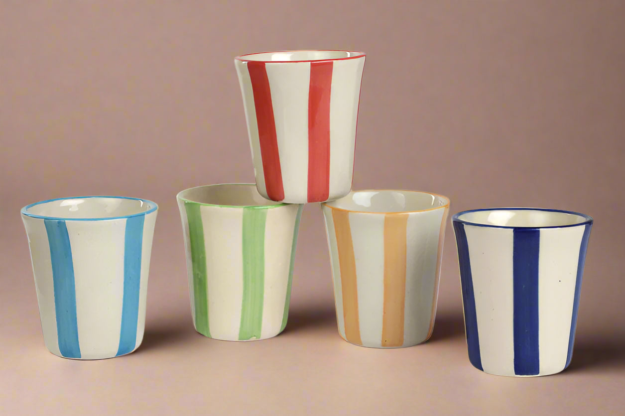 Ceramic Red Stripe Glass - 3 Inches (Set Of 2)