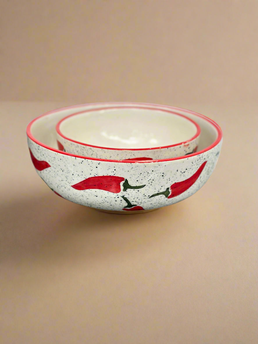 Keep It Spicy Red Chilli Ceramic Bowl - (Large & Small)