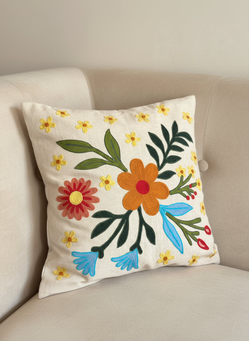 Floral Extravaganza Cotton Cushion Cover - 16x16"