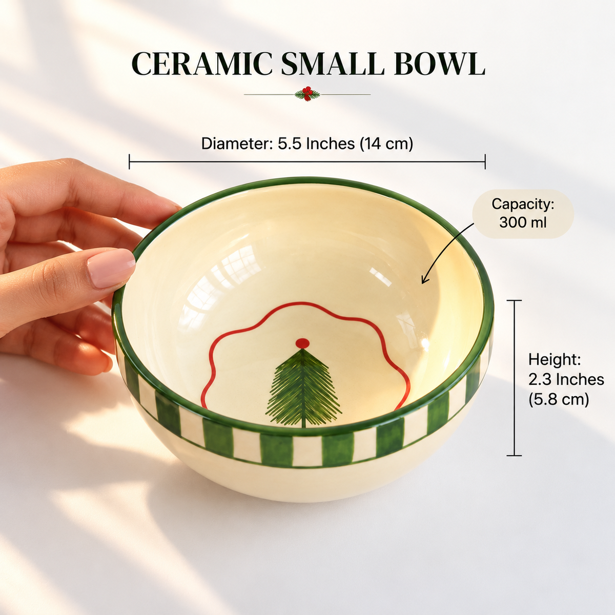 Christmas Tree Green Ceramic Small Bowl