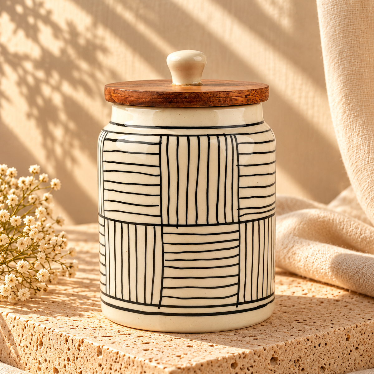 Geometric Hand‑Painted Ceramic Storage Jar - 800ml