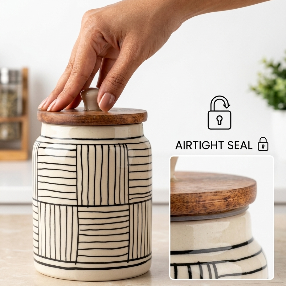 Geometric Hand‑Painted Ceramic Storage Jar - 800ml